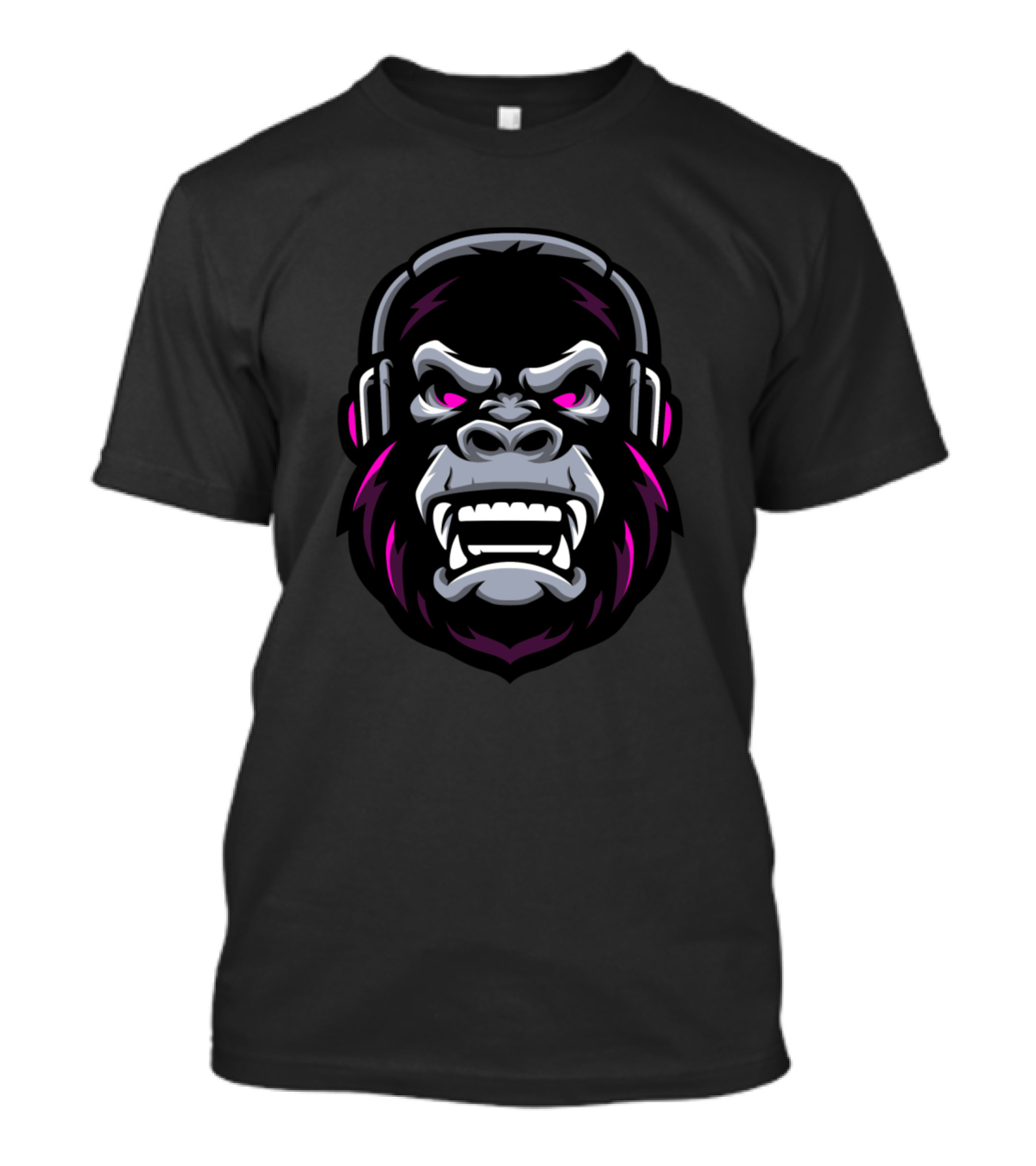Gorilla Headphones Pink Accents Bold Face T-Shirt
