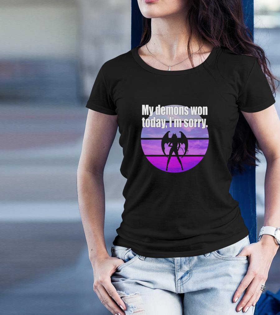 My Demons Won Today I'm Sorry Winged Silhouette Against Pink And Purple Sunset T-Shirt