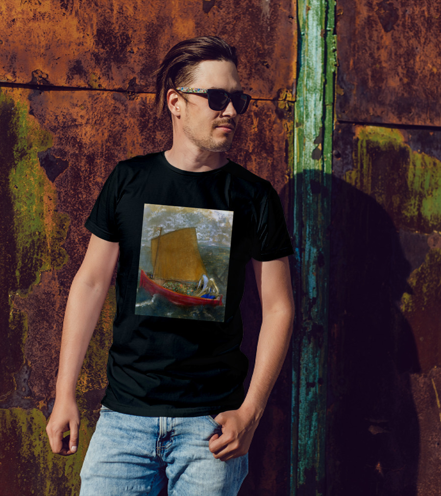 Odilon Redon The Yellow Sail Red Boat On Stormy Sea T-Shirt