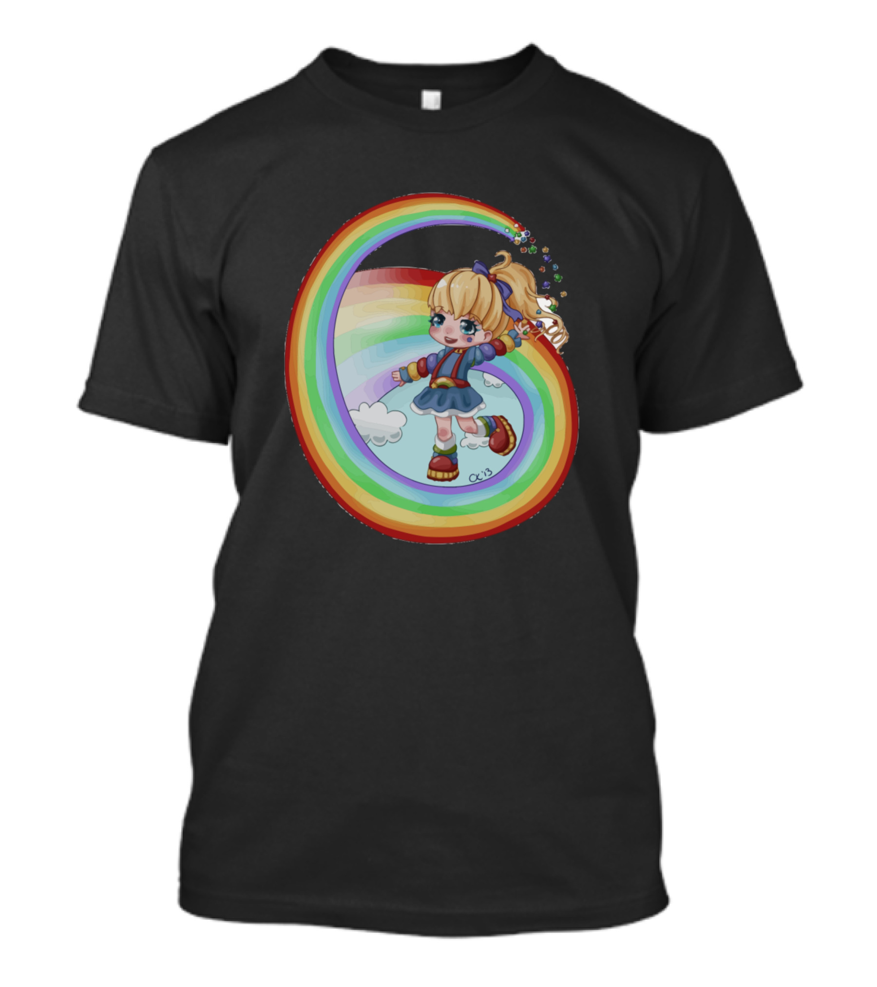 Pel Pel Angi Rainbow Fantasy Character With Blonde Ponytail And Magical Rainbow Trail T-Shirt