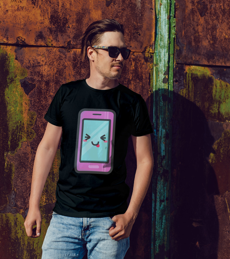 Kawaii Pink Cellphone With Cute Face T-Shirt