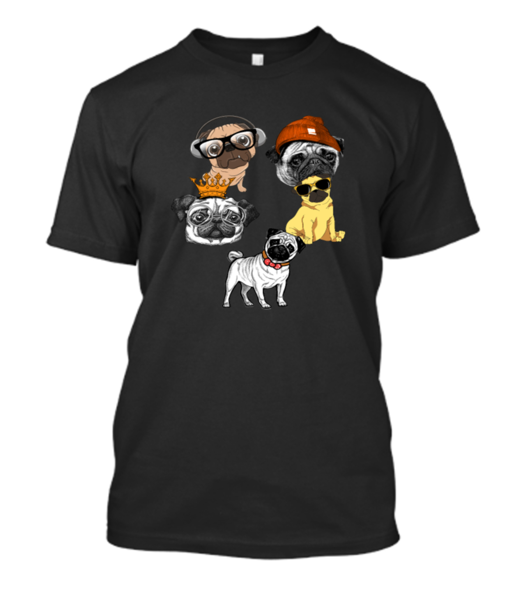 Pugs With Glasses Crown Beanie And Sunglasses T-Shirt