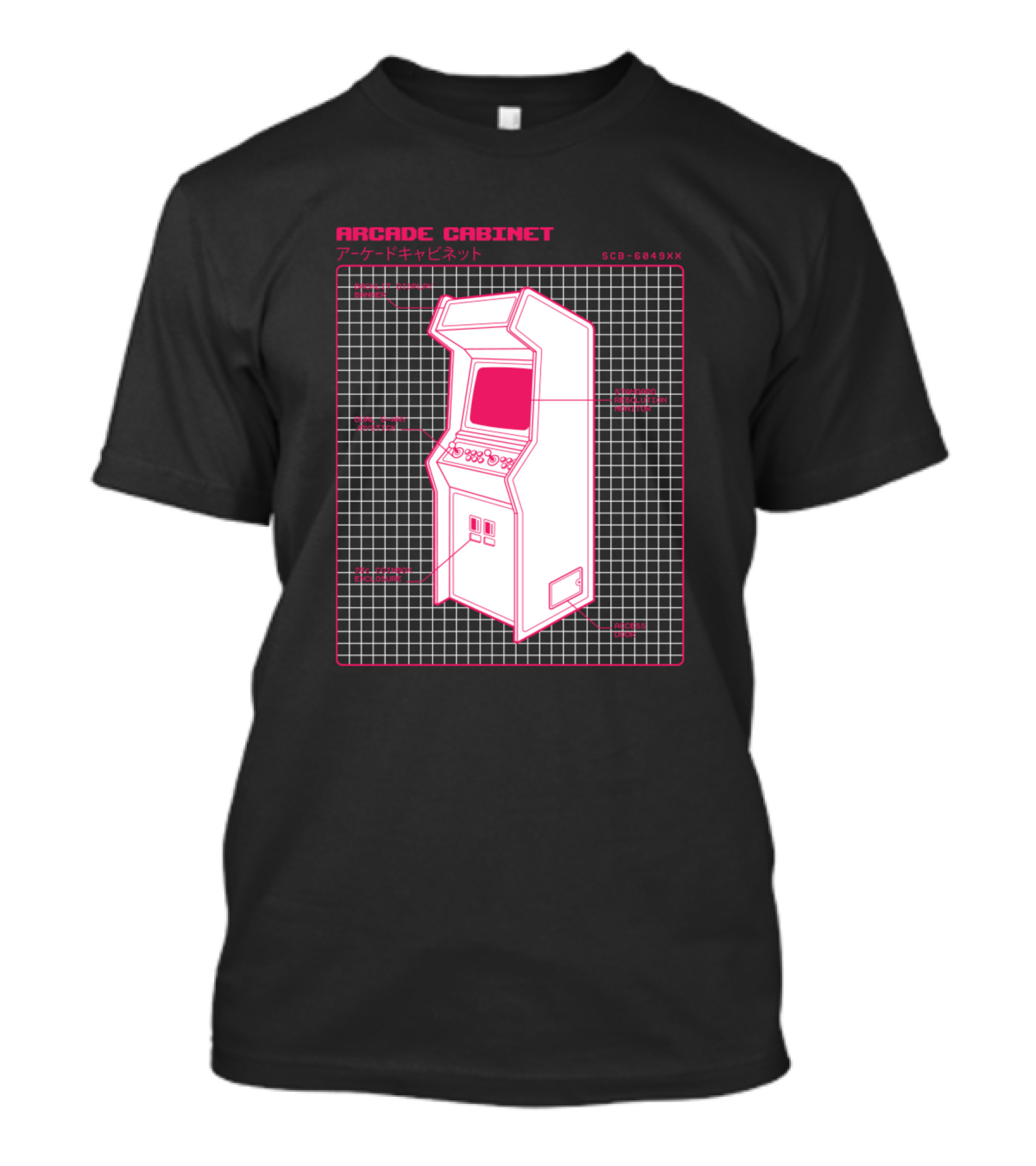 Arcade Cabinet Diagram SCP-6049XX Retro Video Game Grid T-Shirt