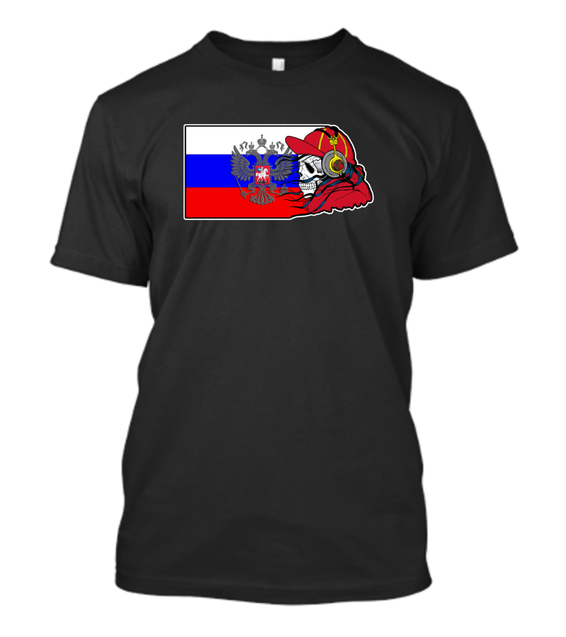 Russia Flag Russian Crest Skull Headphones T-Shirt