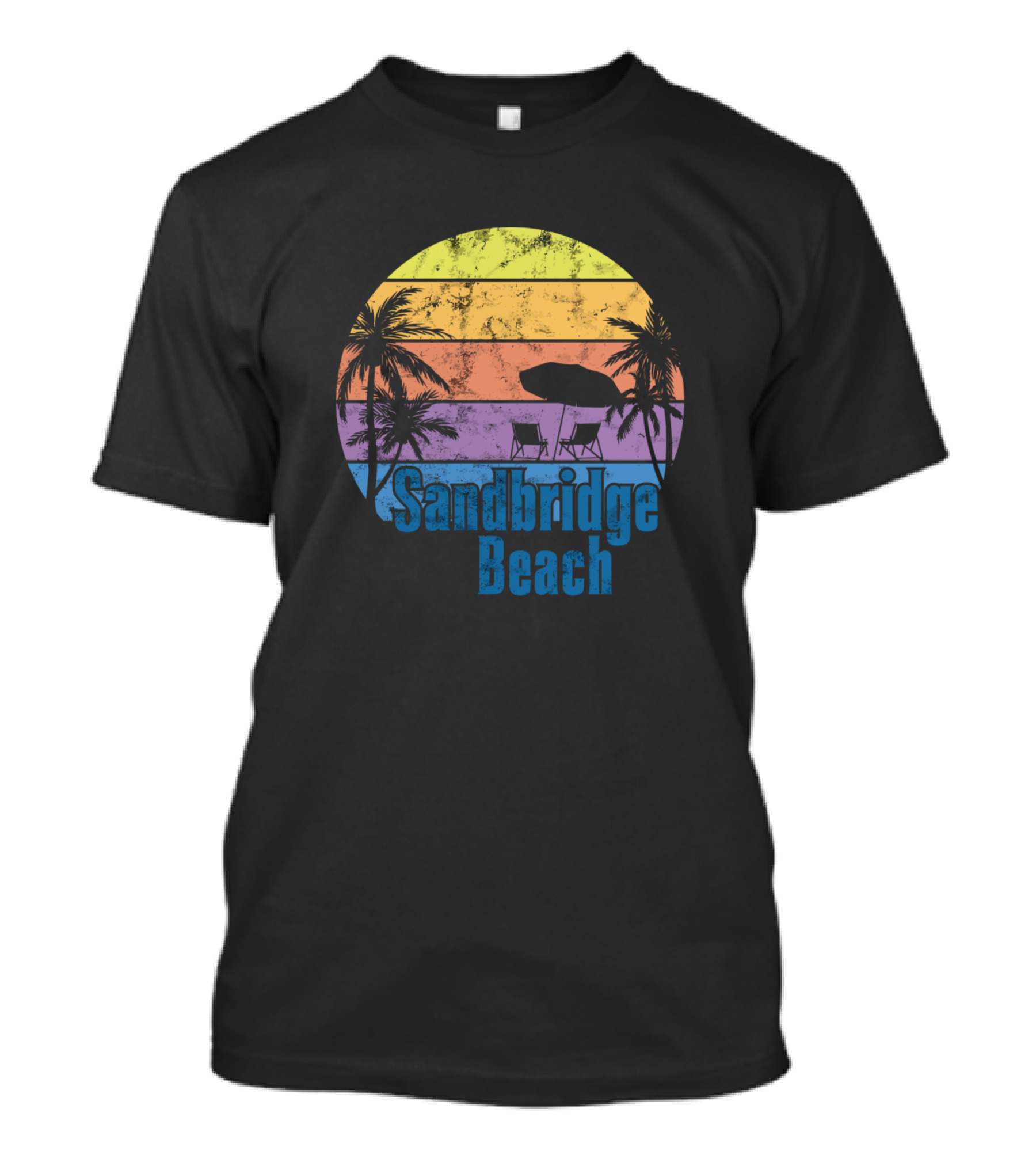 Sandbridge Beach Retro Sunset With Palm Trees And Beach Chairs T-Shirt