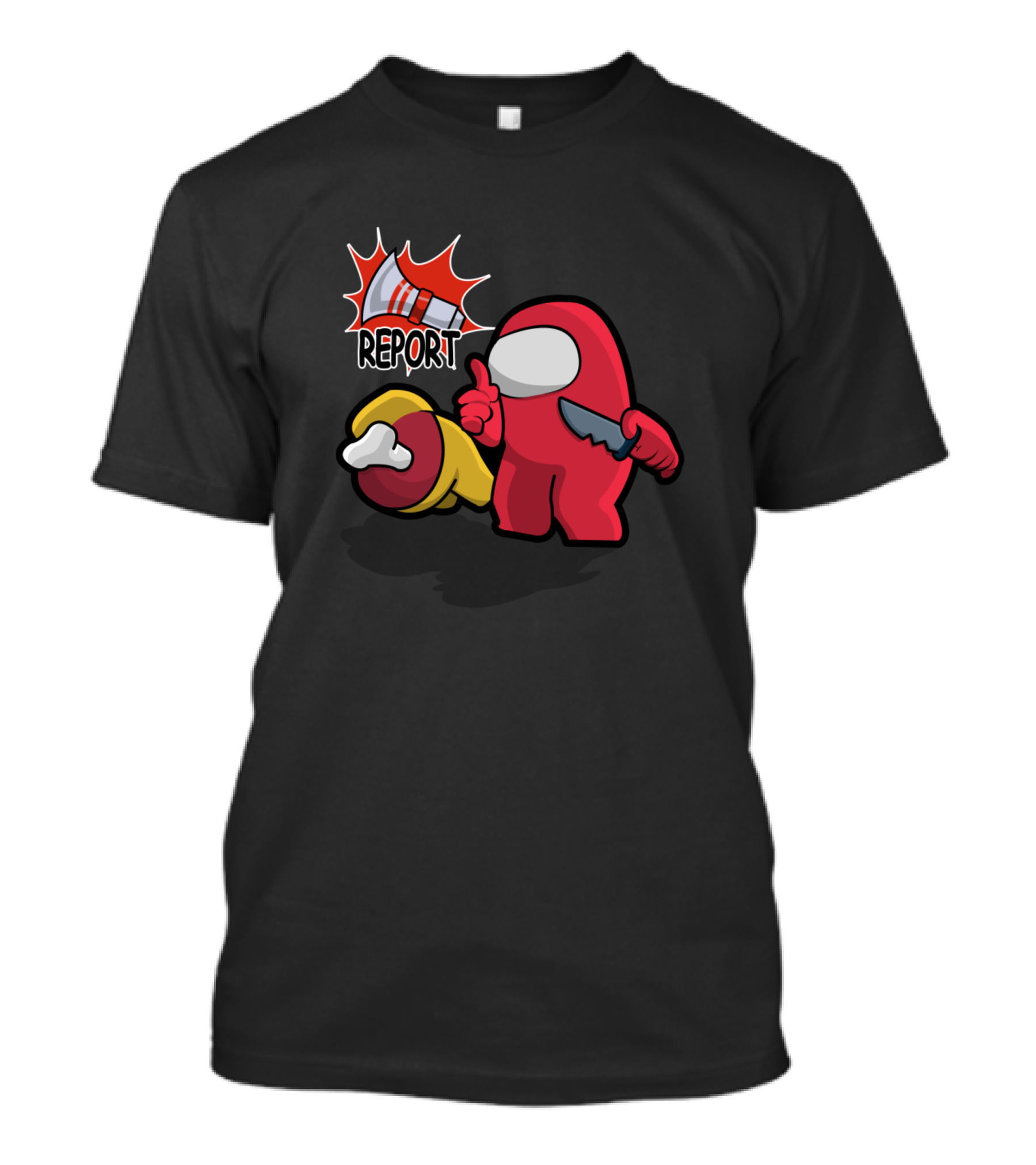 Red Crewmate Holding Knife With Report Text From Among Us Game T-Shirt