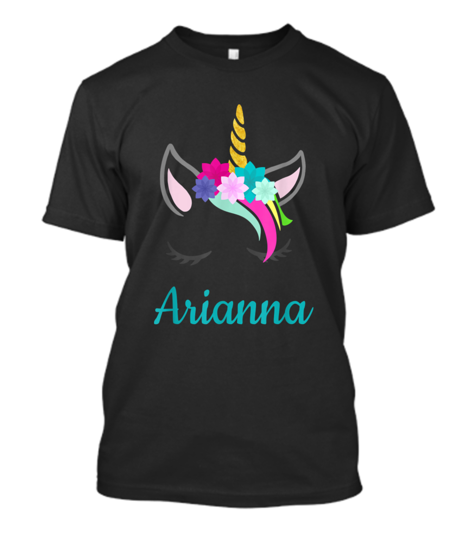 Arianna Unicorn Floral Rainbow Mane Gold Horn T-Shirt