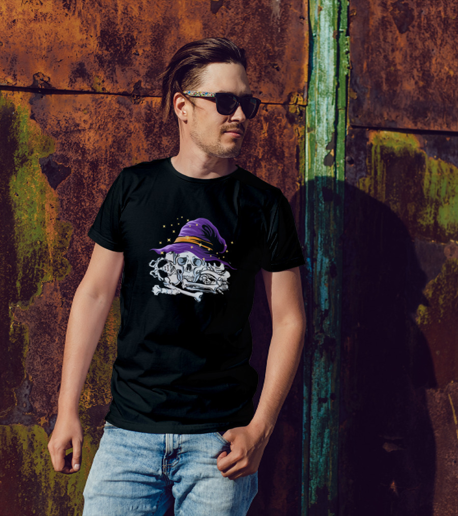 Tote Hexe Mit Hexenhut Skelett Monster Zauber Schädel Lila Hexenhut Knochen T-Shirt