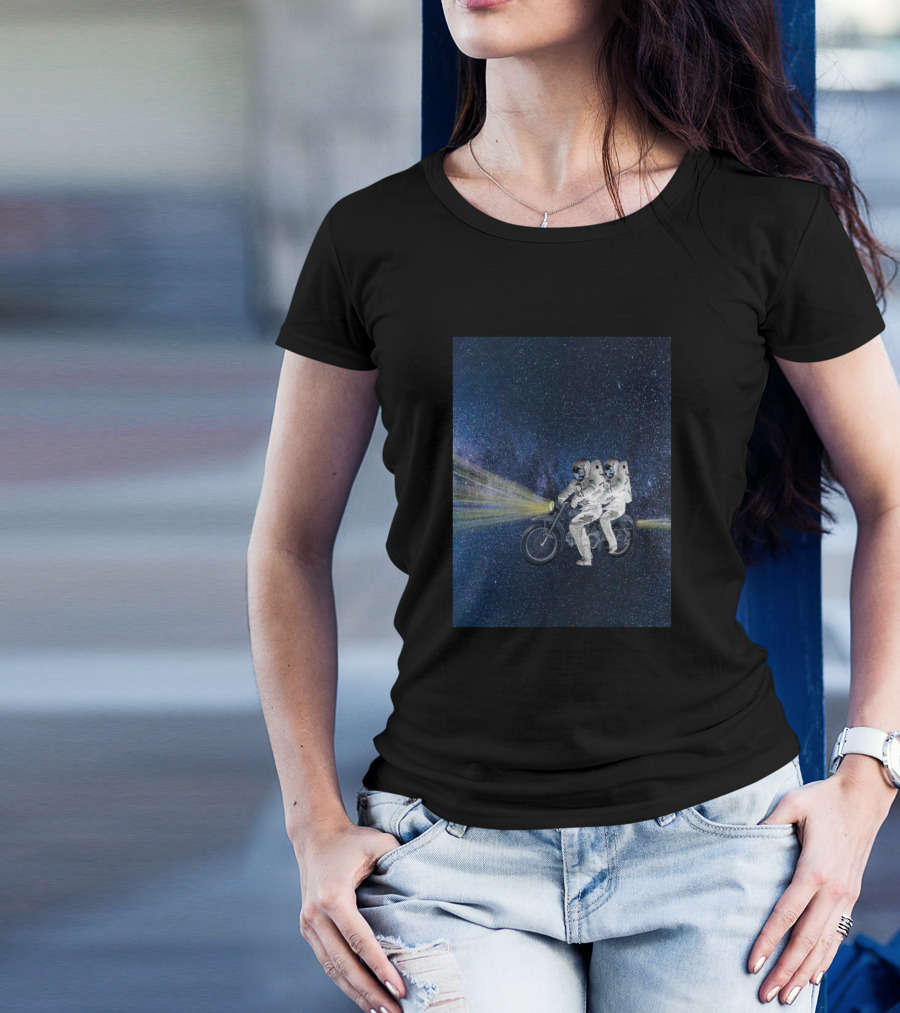Astronauts Riding Through The Cosmos On A Motorcycle Journey T-Shirt