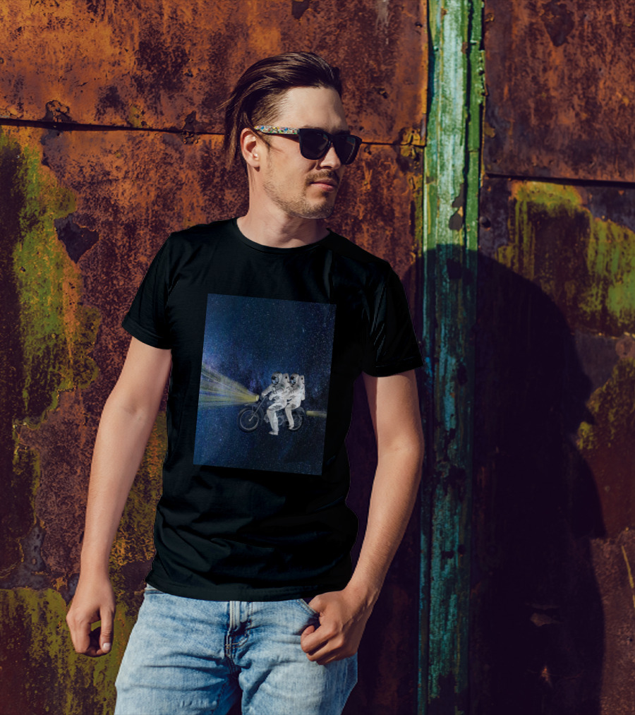 Astronauts Riding Through The Cosmos On A Motorcycle Journey T-Shirt