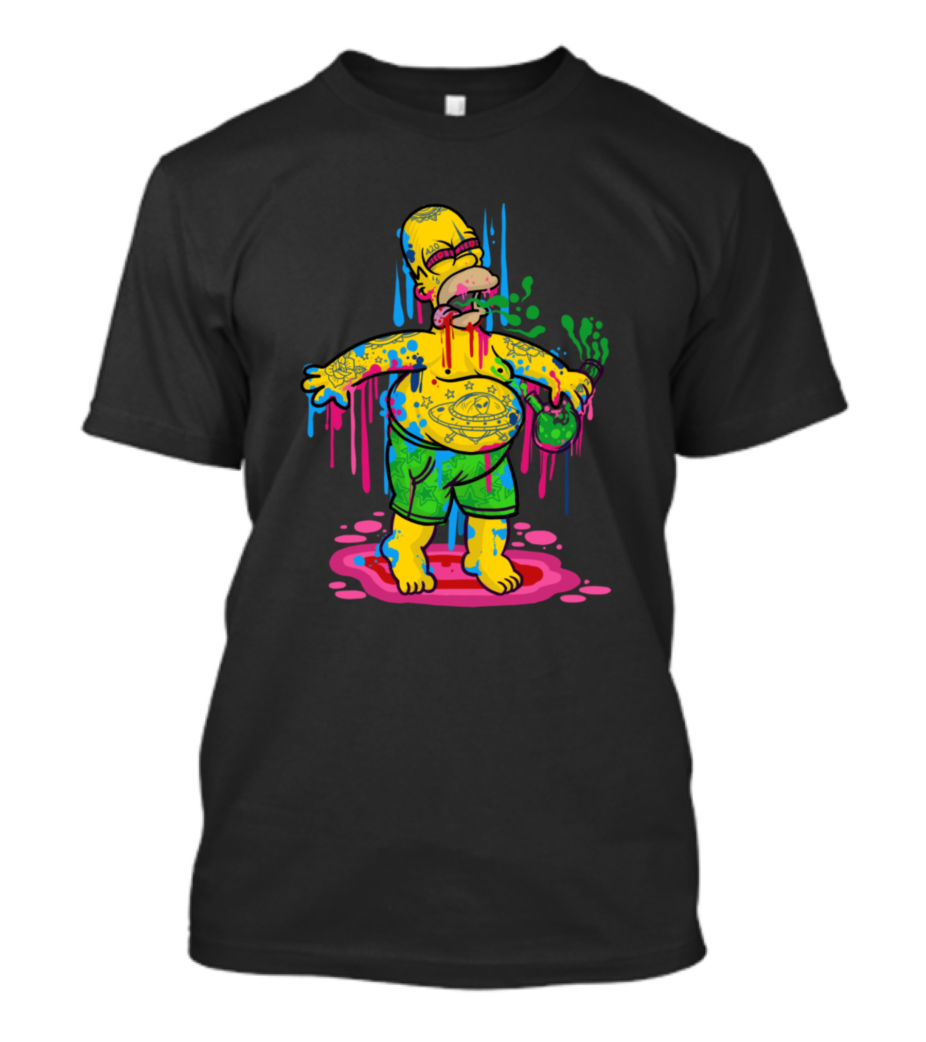 Psychedelic Homer Simpson Melting Colorful Drip Neon 420 T-Shirt