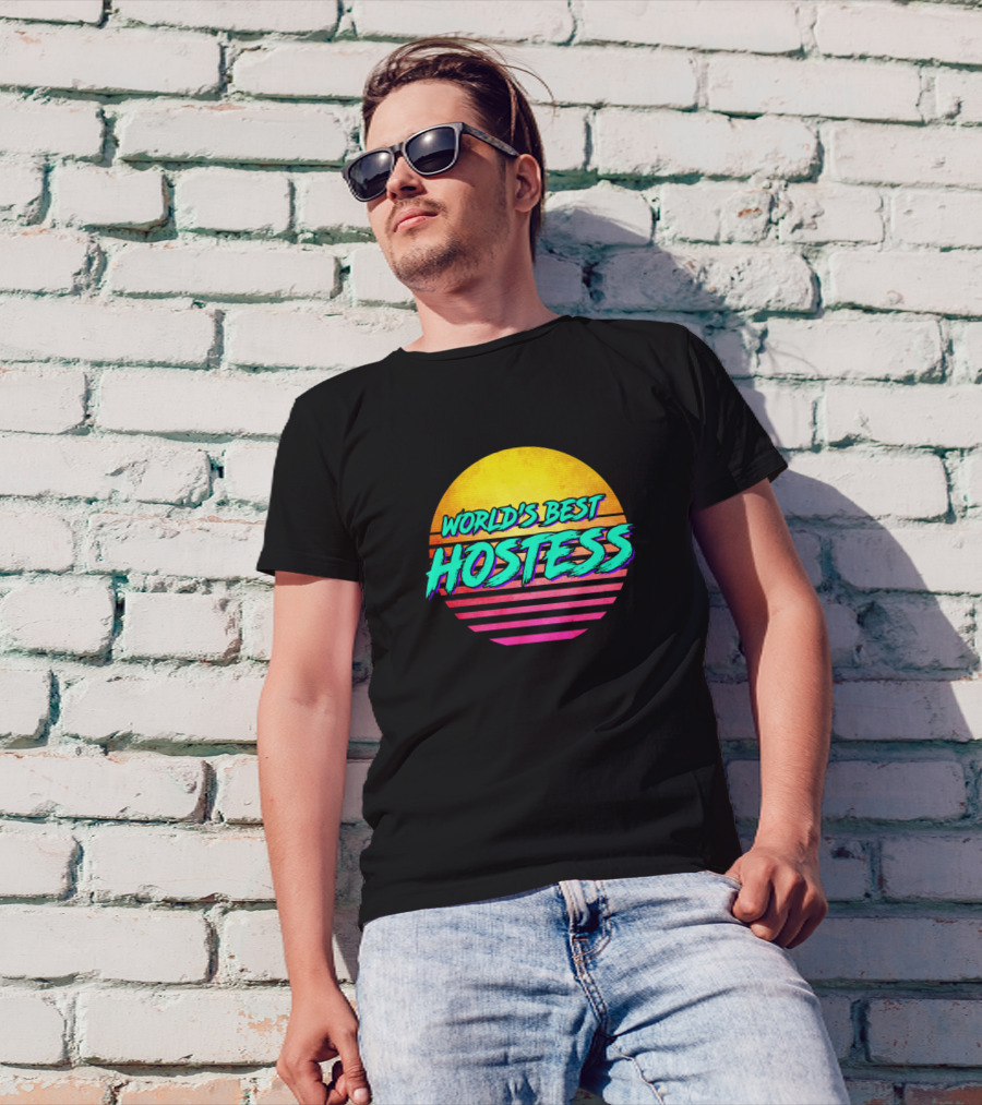 World's Best Hostess Retro Sunset T-Shirt