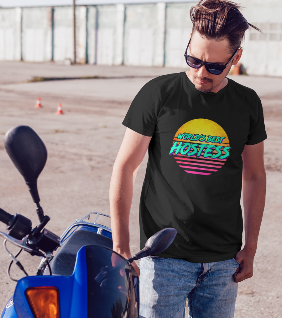 World's Best Hostess Retro Sunset T-Shirt