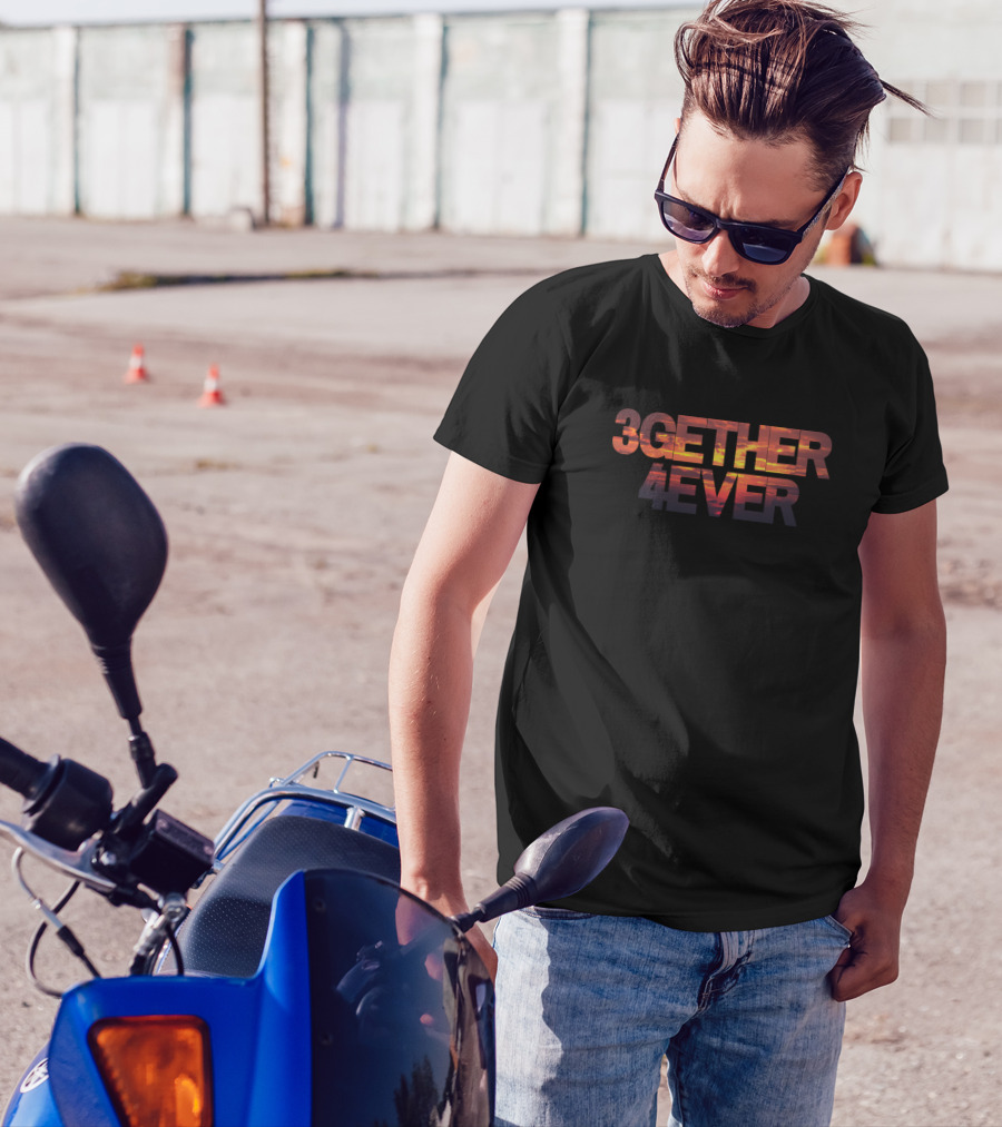 3Gether 4Ever Throuple Polyamory Sunset Letters T-Shirt
