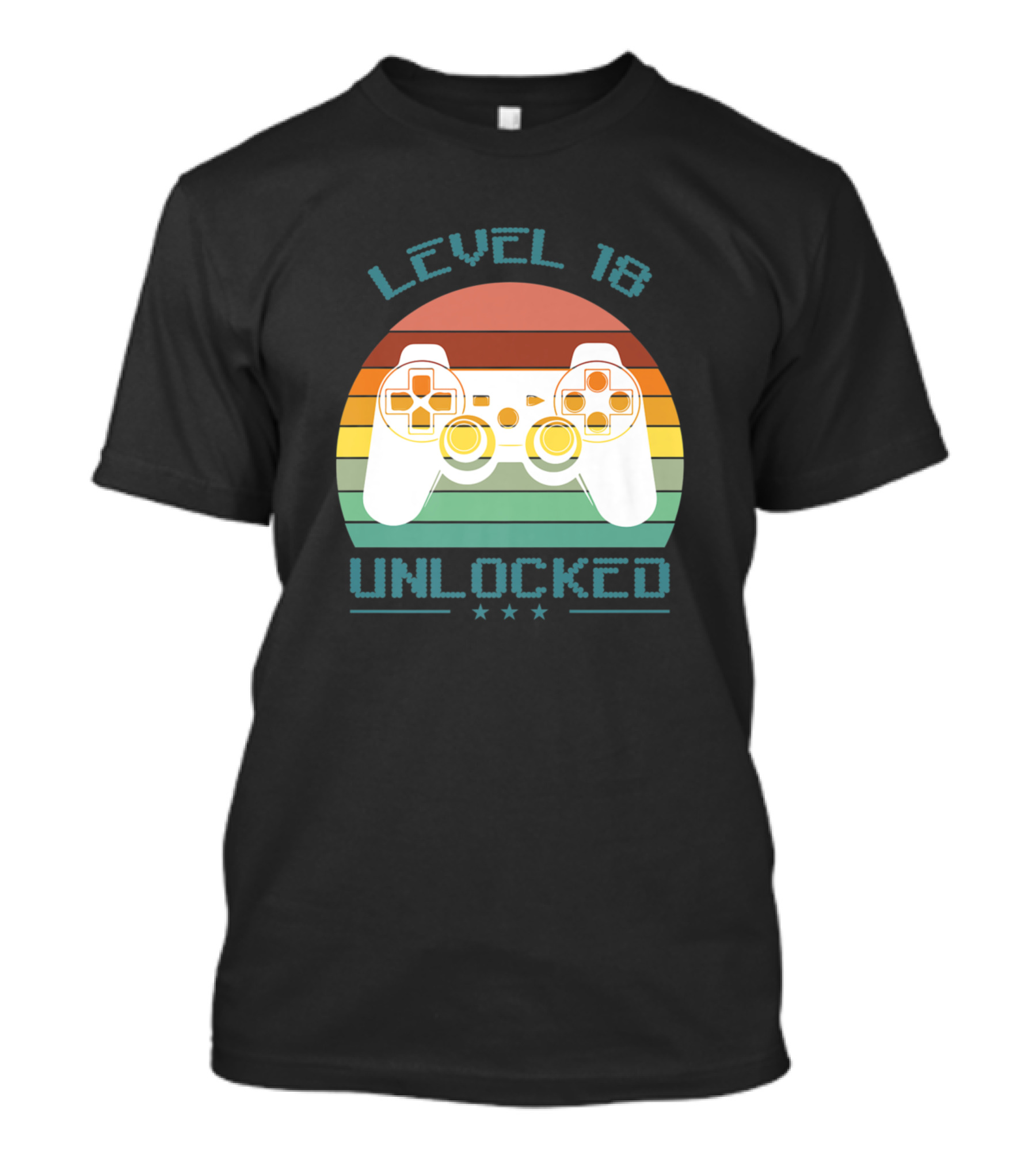 Level 18 Unlocked Video Game Controller Retro Stripes 18 Year Old Birthday T-Shirt