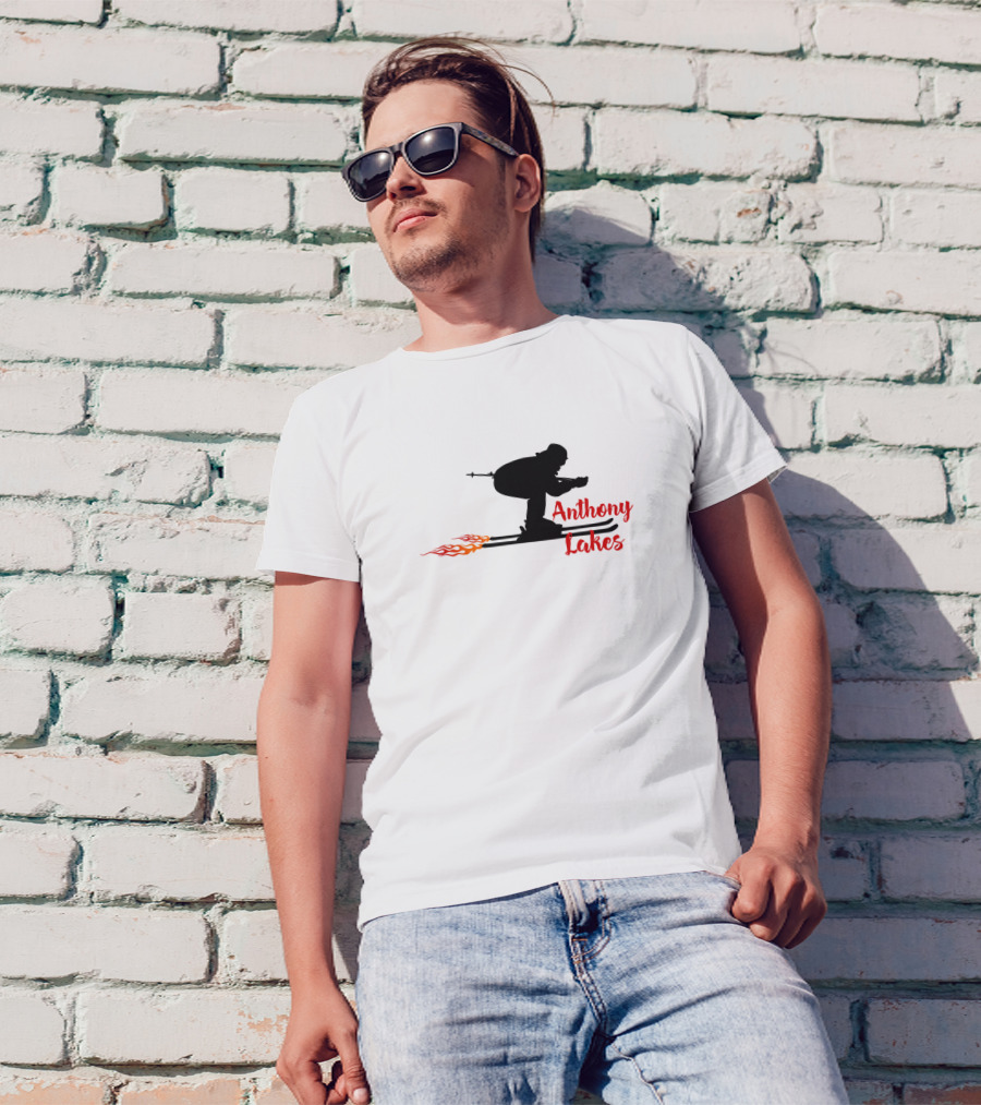 Anthony Lakes Skiing Silhouette With Flames T-Shirt