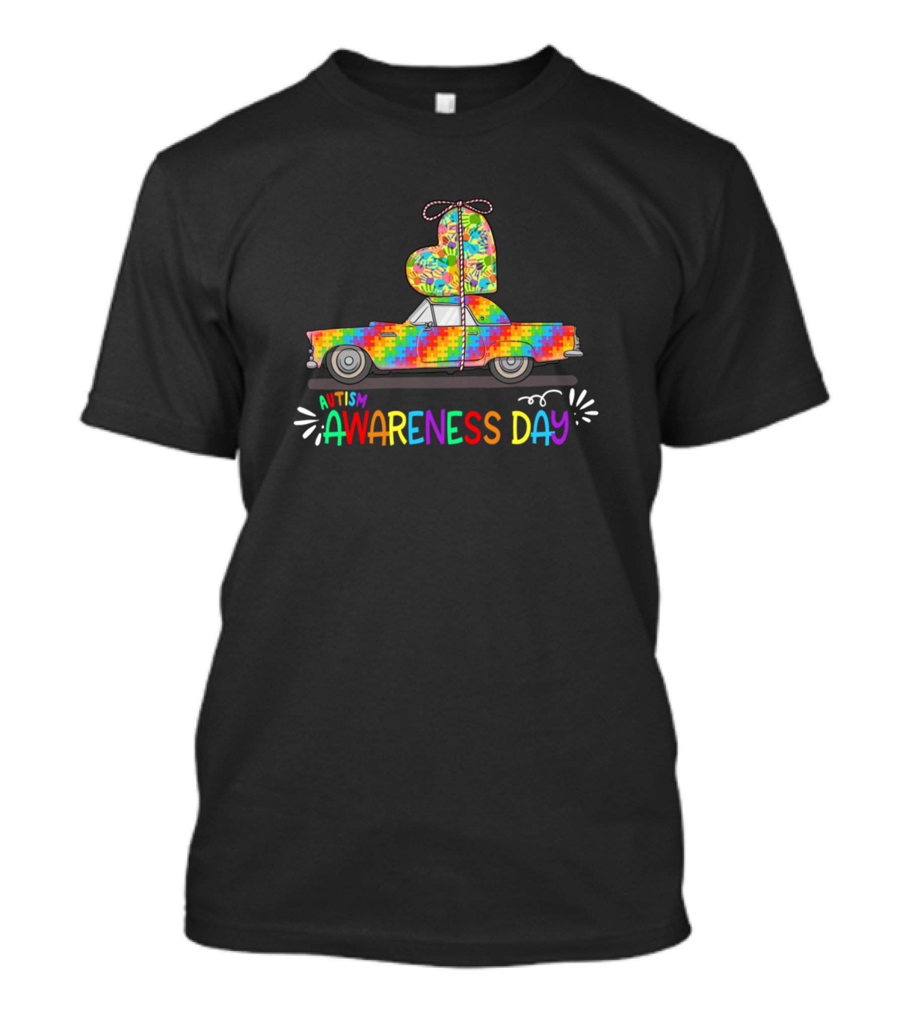 Autism Awareness Day Colorful Puzzle Car And Heart T-Shirt