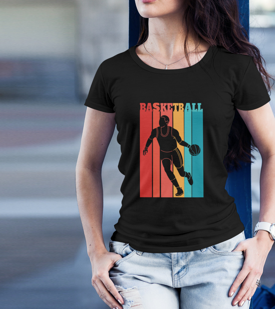 Basketball Retro Silhouette Vintage Stripes T-Shirt