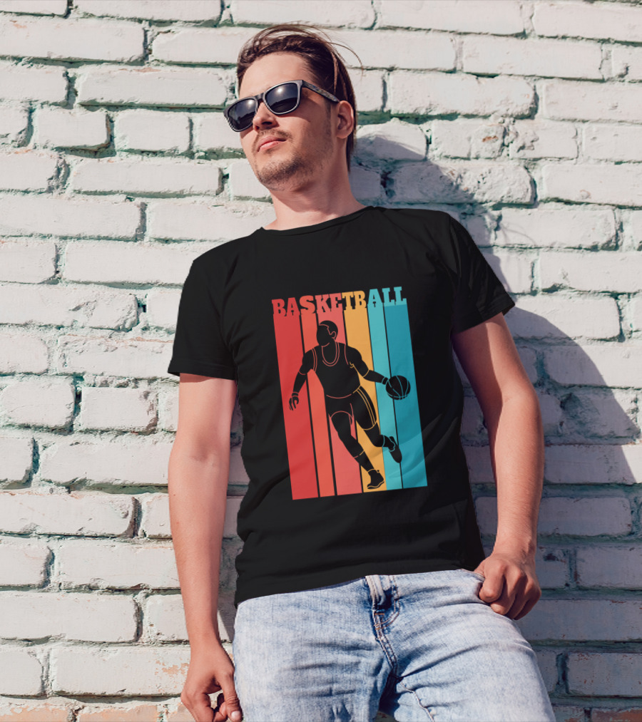 Basketball Retro Silhouette Vintage Stripes T-Shirt