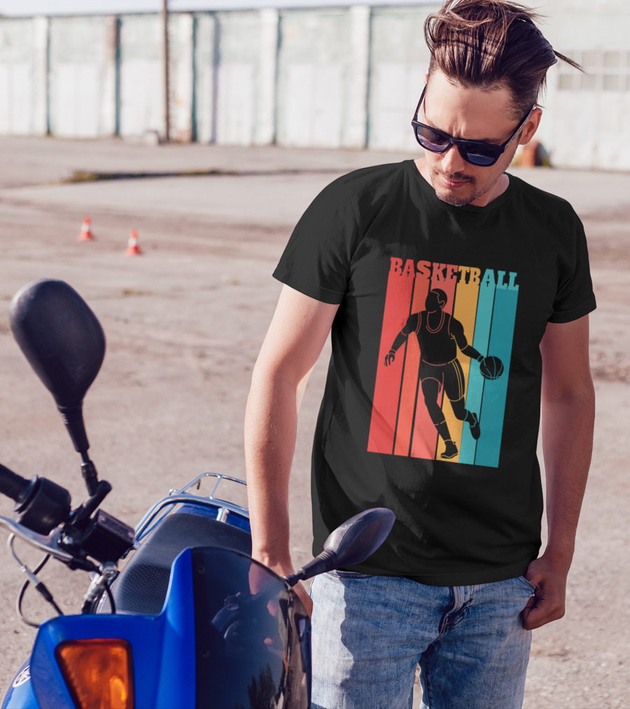 Basketball Retro Silhouette Vintage Stripes T-Shirt