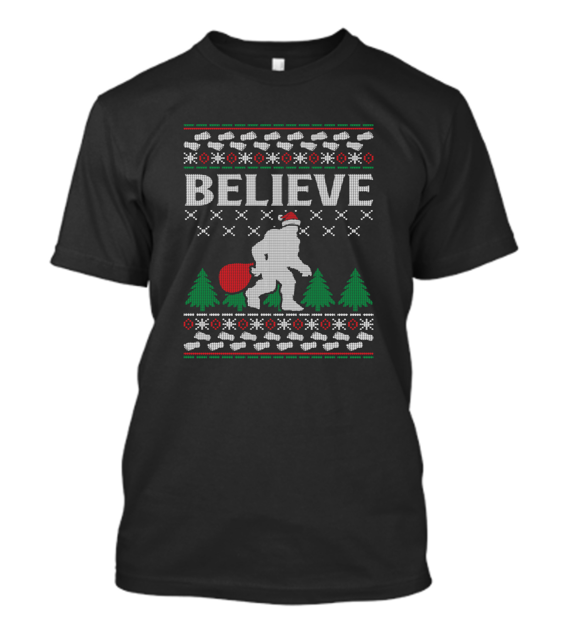 Believe Bigfoot Sasquatch Santa Ugly Christmas T-Shirt