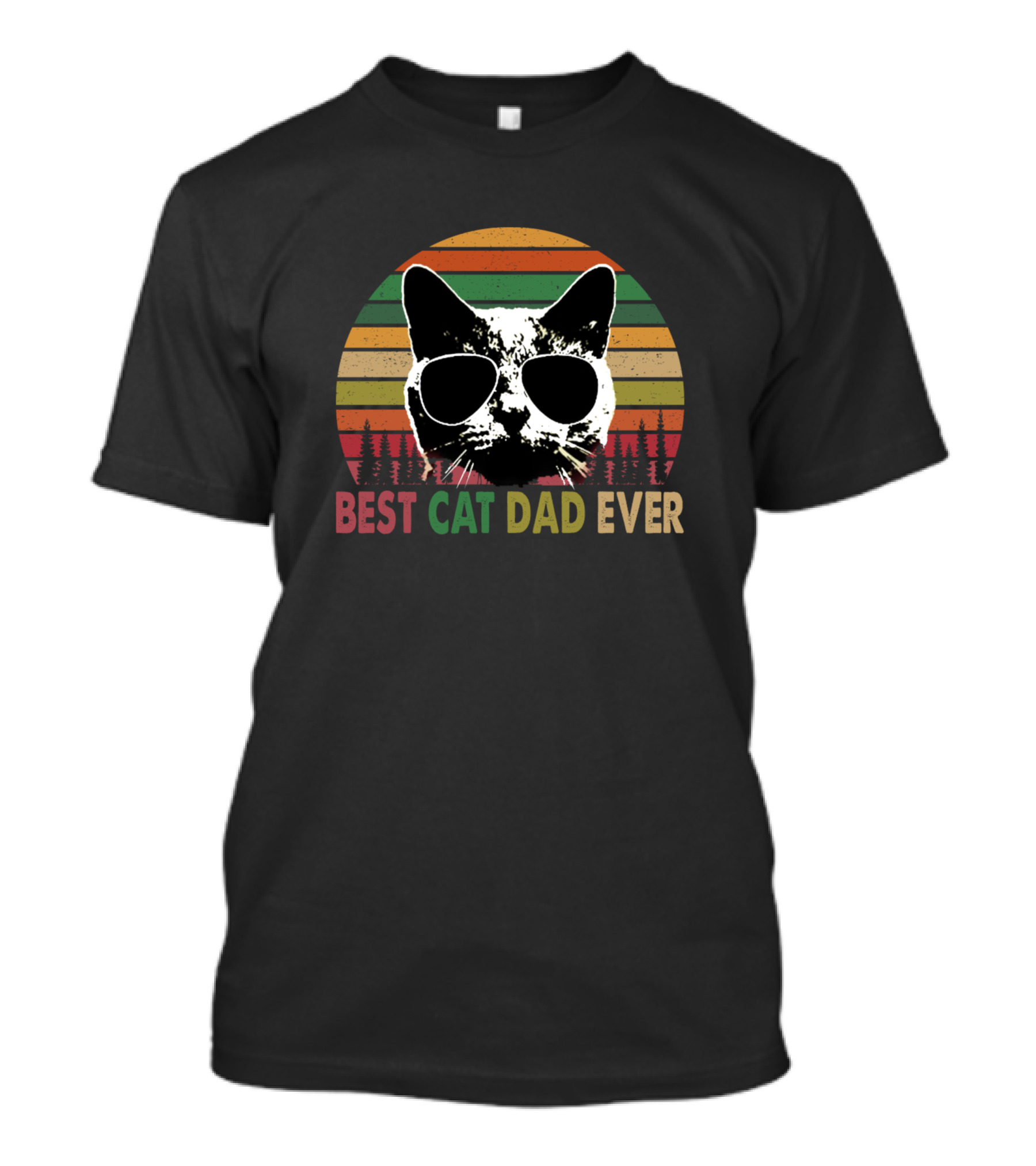 Best Cat Dad Ever Vintage Retro Sunset Cat With Sunglasses T-Shirt