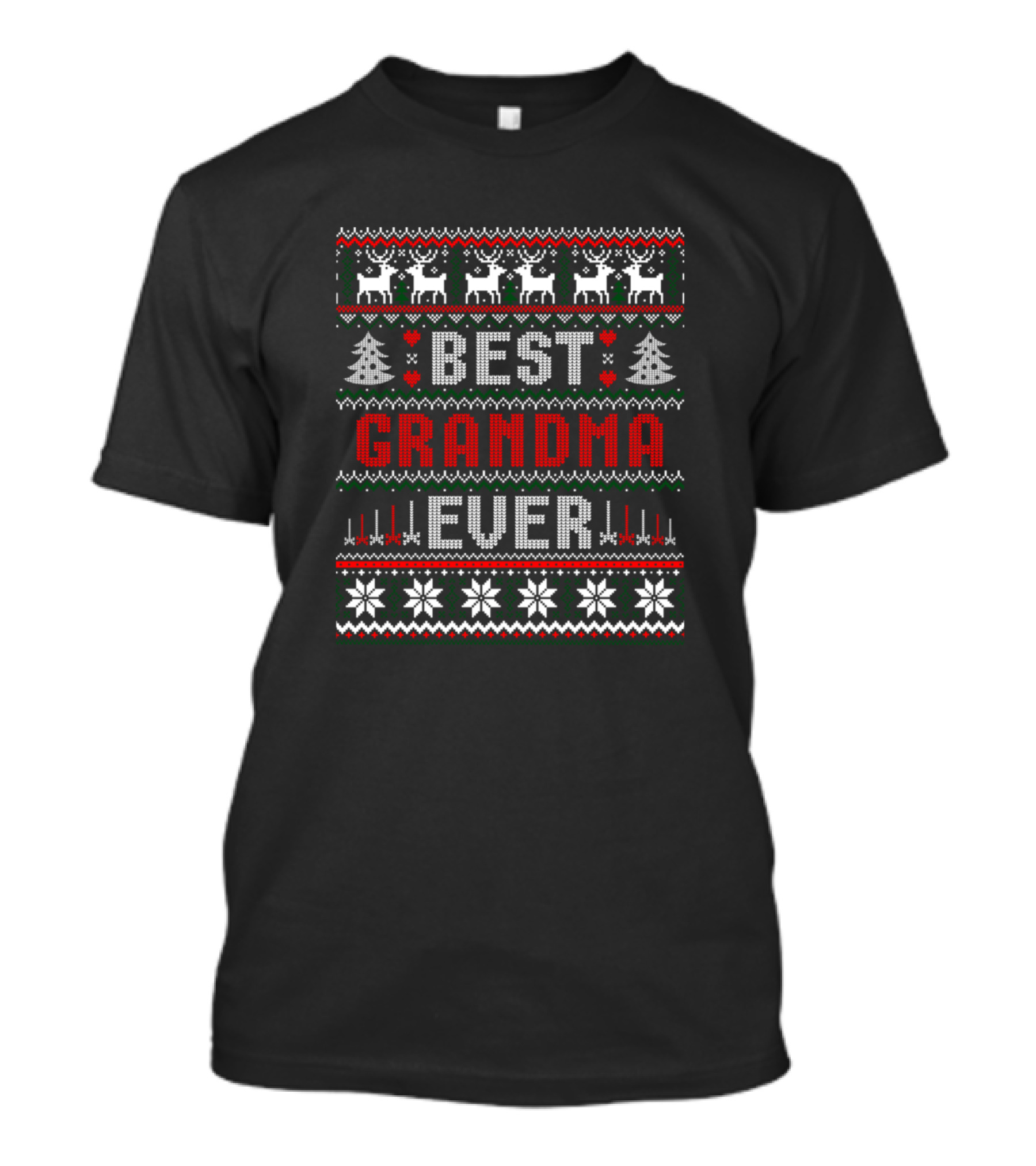 Best Grandma Ever Christmas Reindeer Trees Snowflakes T-Shirt