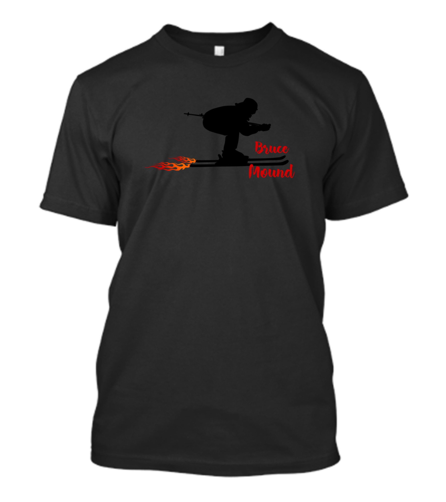 Bruce Mound Skiing Silhouette With Flaming Skis T-Shirt