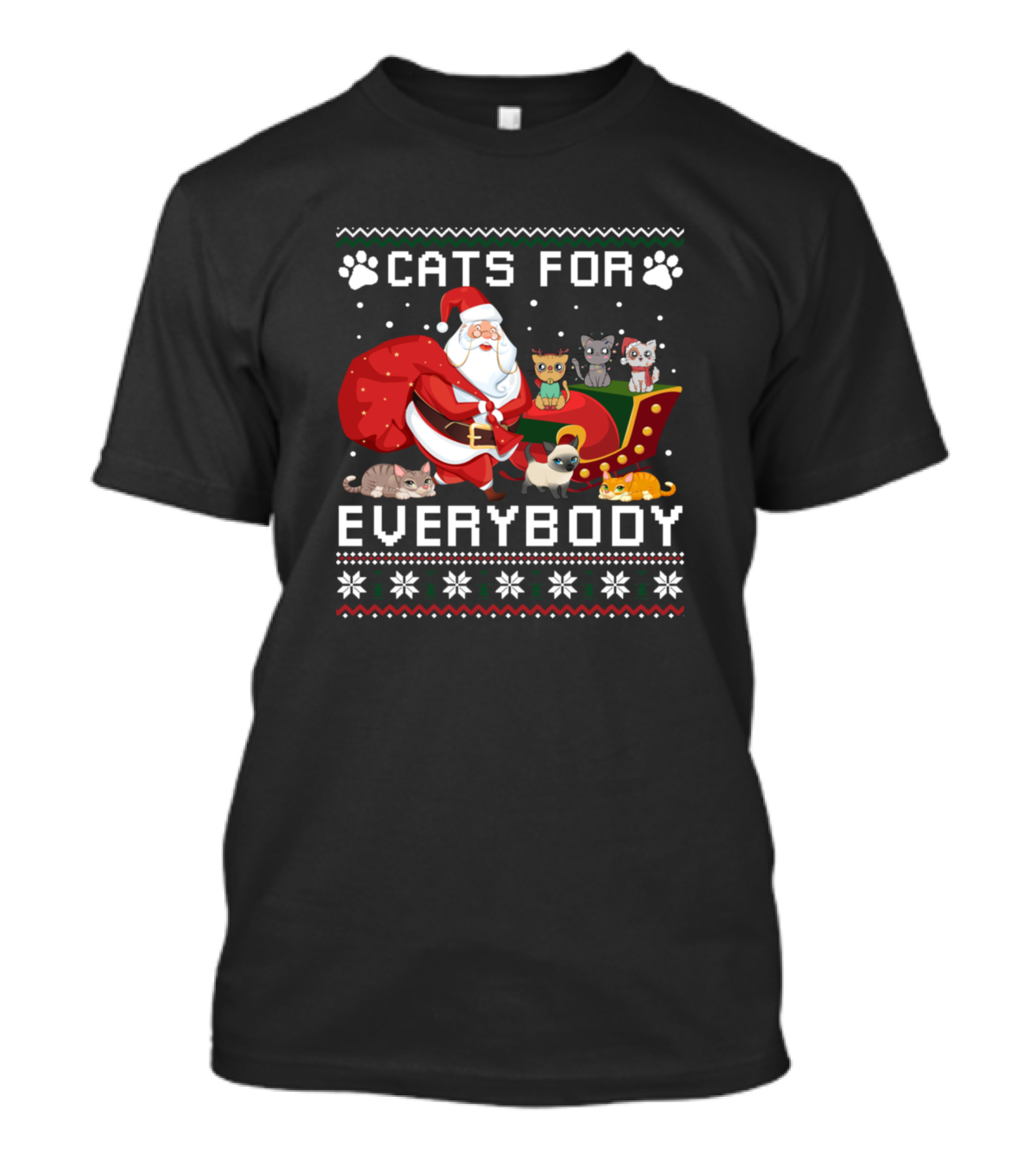 Cats For Everybody Festive Santa With Cute Cat Lover Christmas Scene T-Shirt