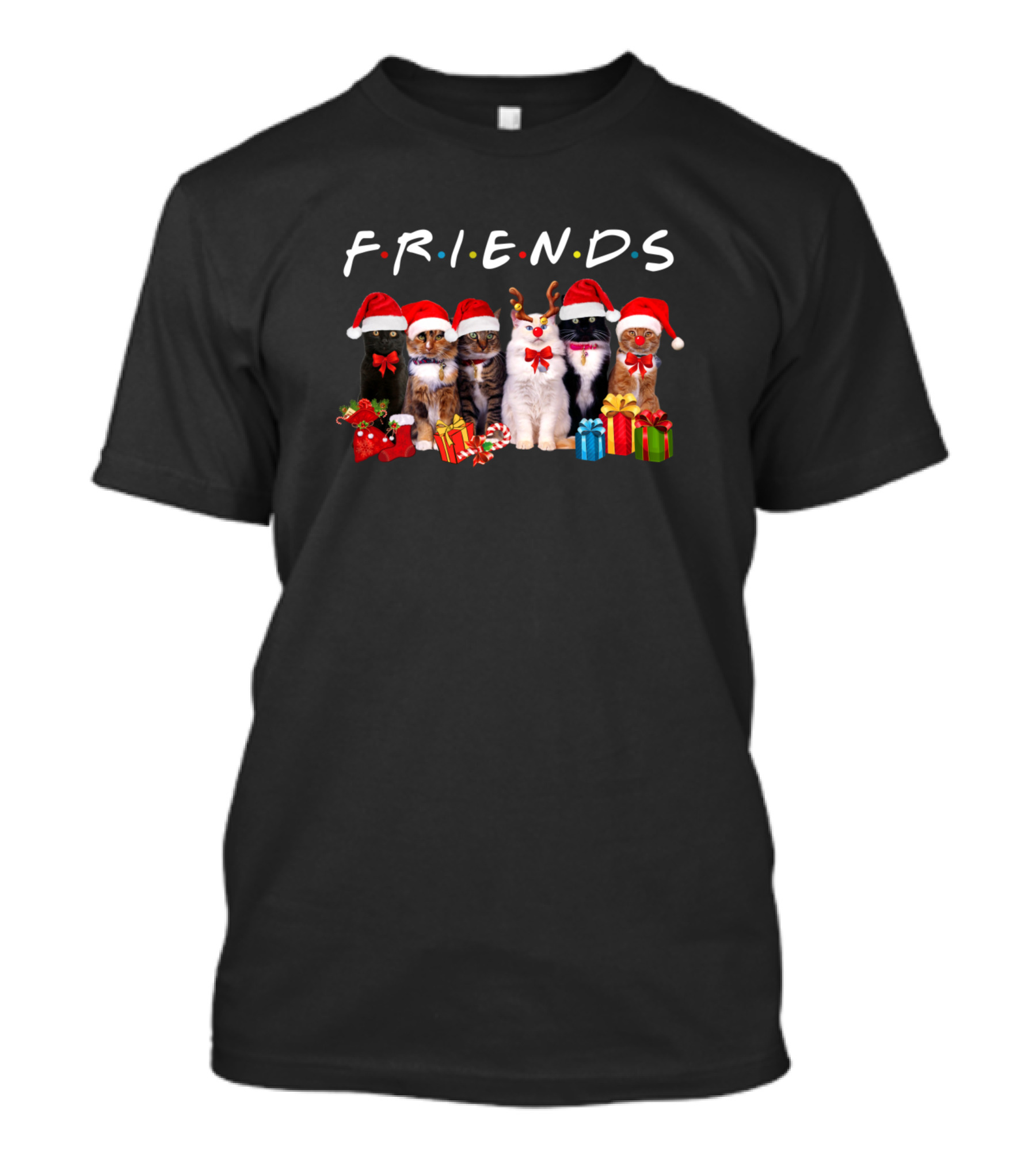 FRIENDS Cats Santa Hat Christmas Gifts T-Shirt
