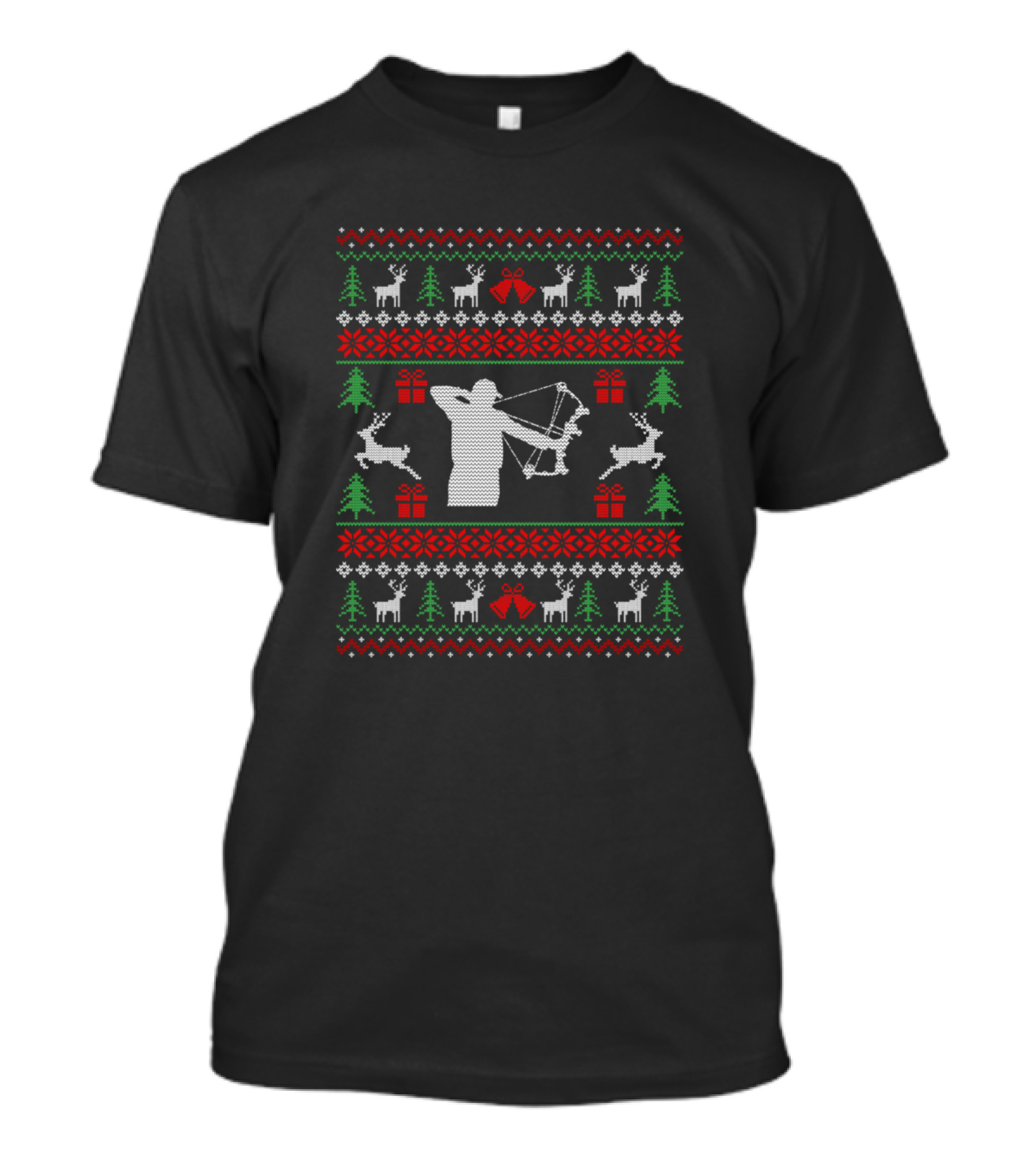 Christmas Hunters Ugly Sweater Bow Hunting Festive Reindeer Scene T-Shirt
