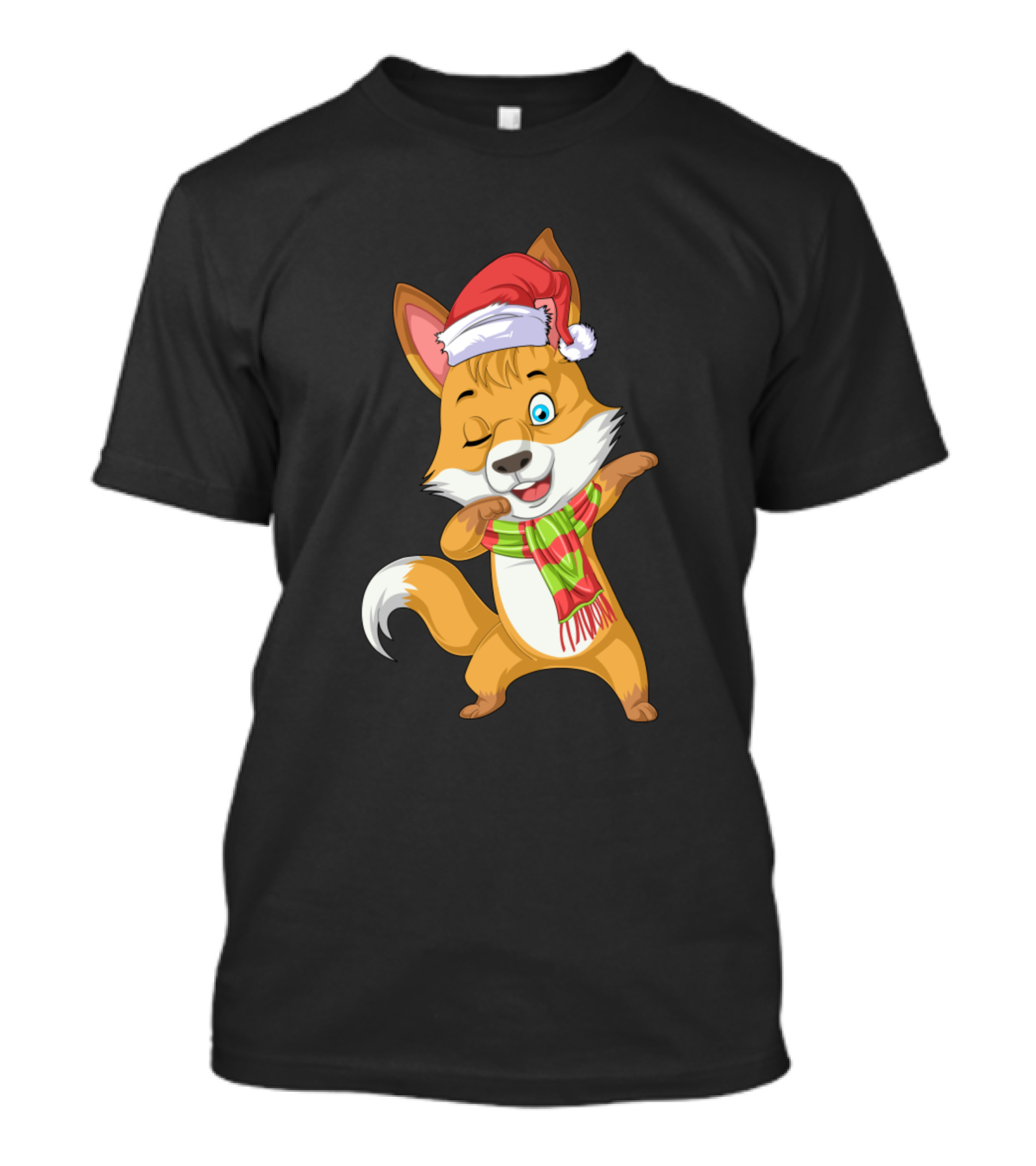 Fox Dabbing Christmas Scarf Santa Hat T-Shirt