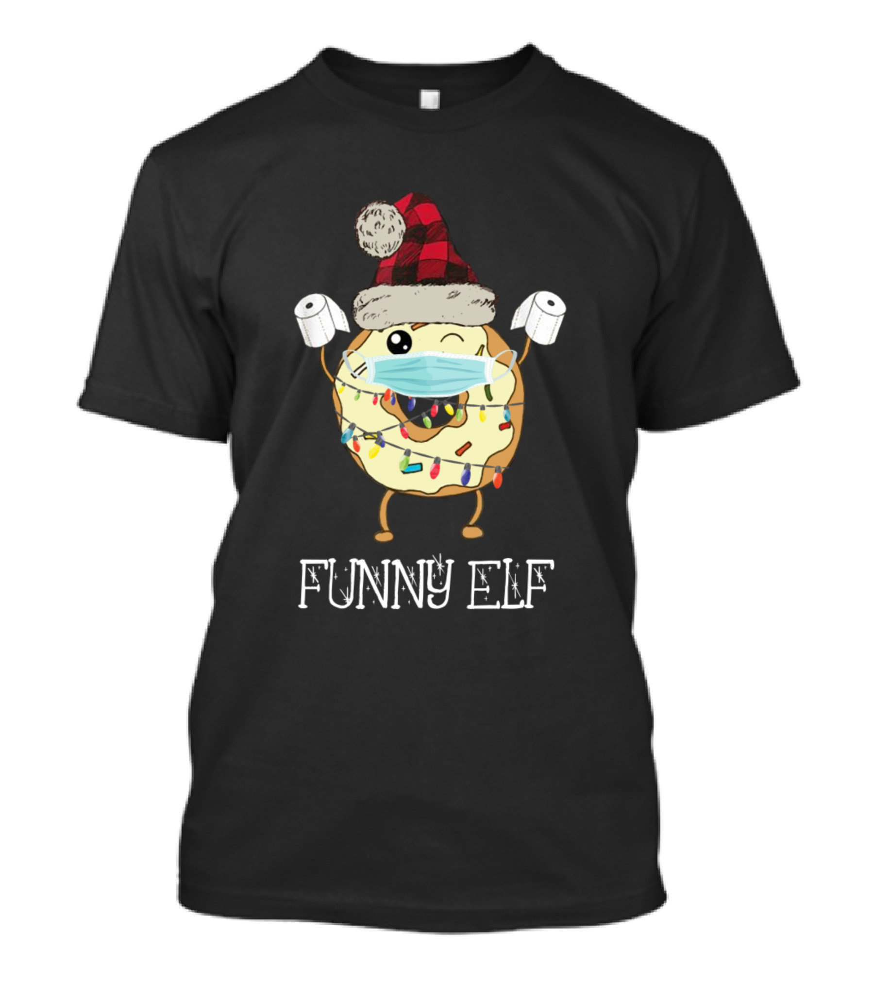 Funny Elf Masked Donut Christmas Lights T-Shirt