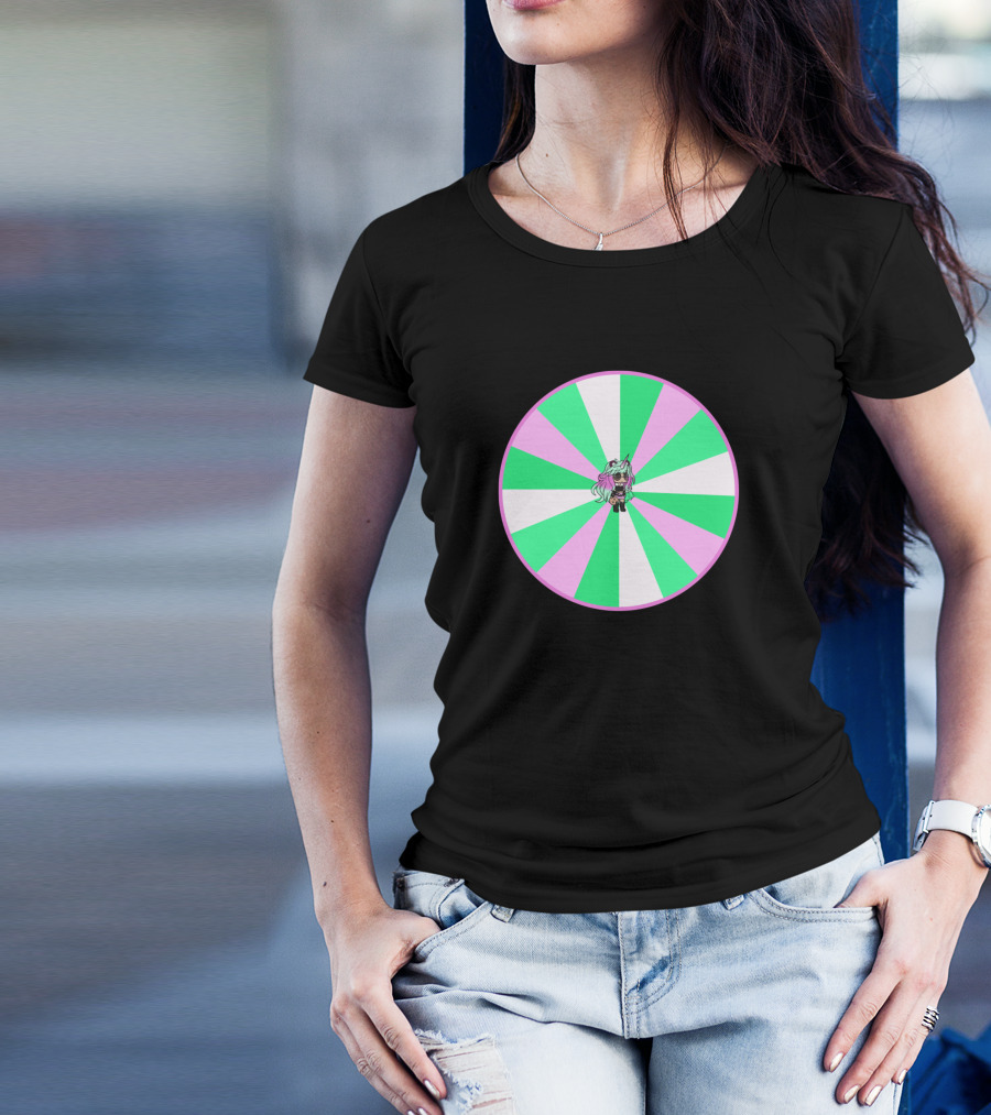Gacha Cookie Character On Pink And Green Radial Background T-Shirt