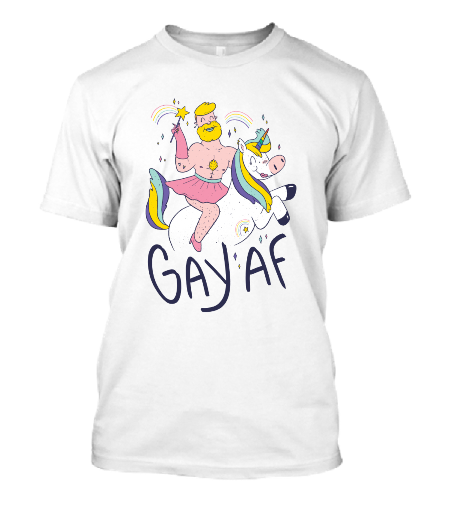 Gay AF Rainbow Unicorn With Starry Bearded Man T-Shirt
