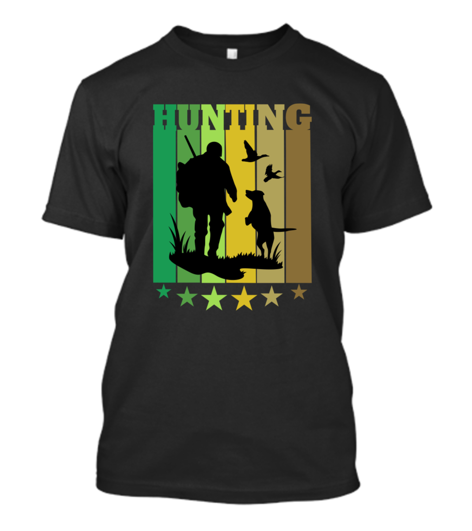 Hunting Dog Camouflage Silhouette With Hunter And Flying Birds T-Shirt