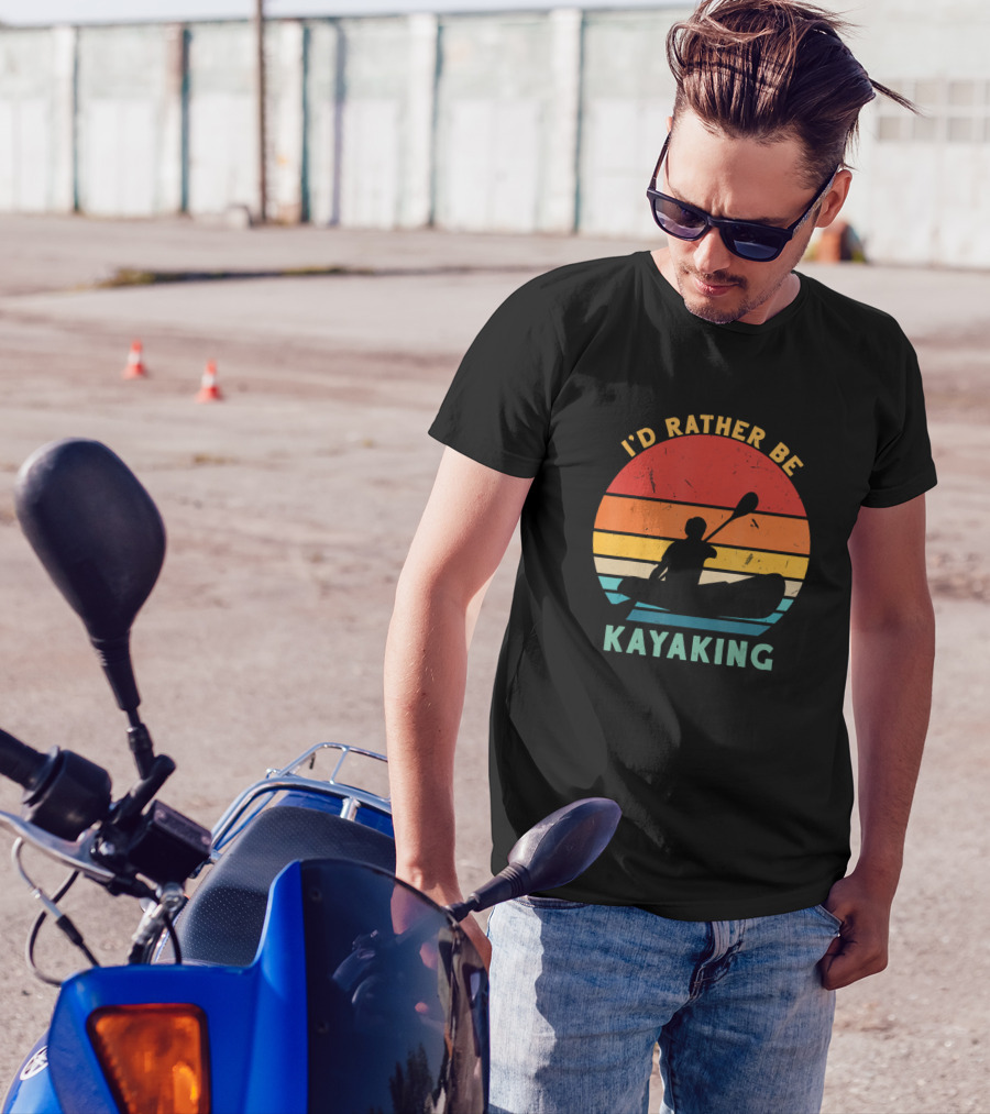 I'd Rather Be Kayaking Retro Sunset Canoe T-Shirt
