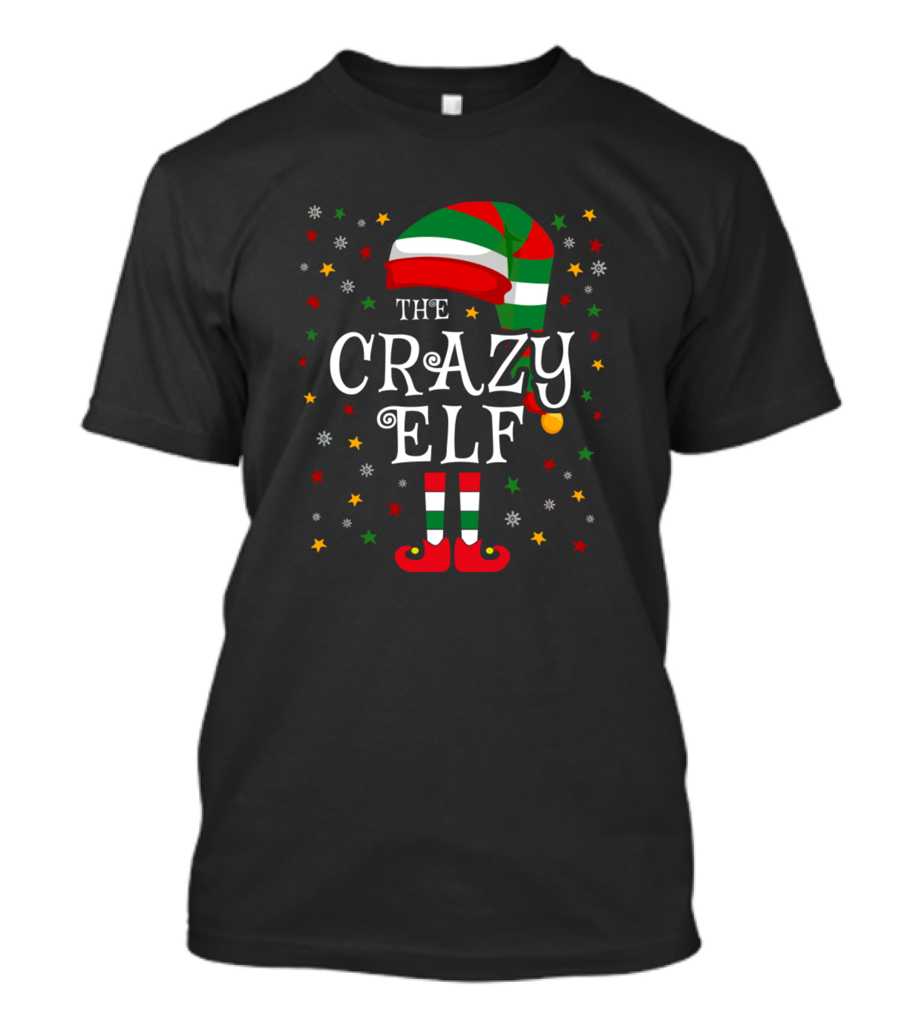 The Crazy Elf Christmas Striped Hat And Festive Stars T-Shirt