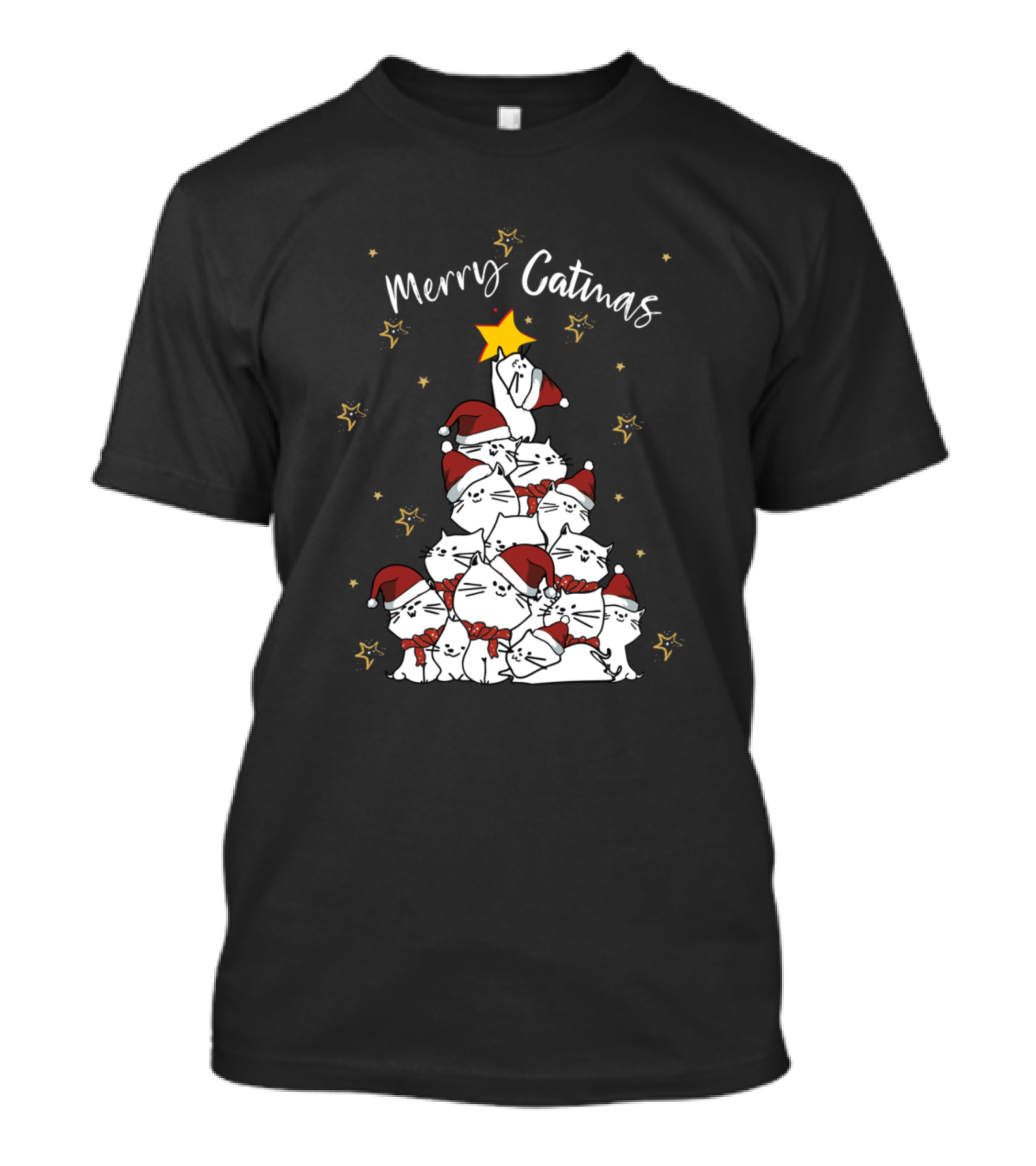Merry Catmas Funny Christmas Santa Cat Tree Star T-Shirt