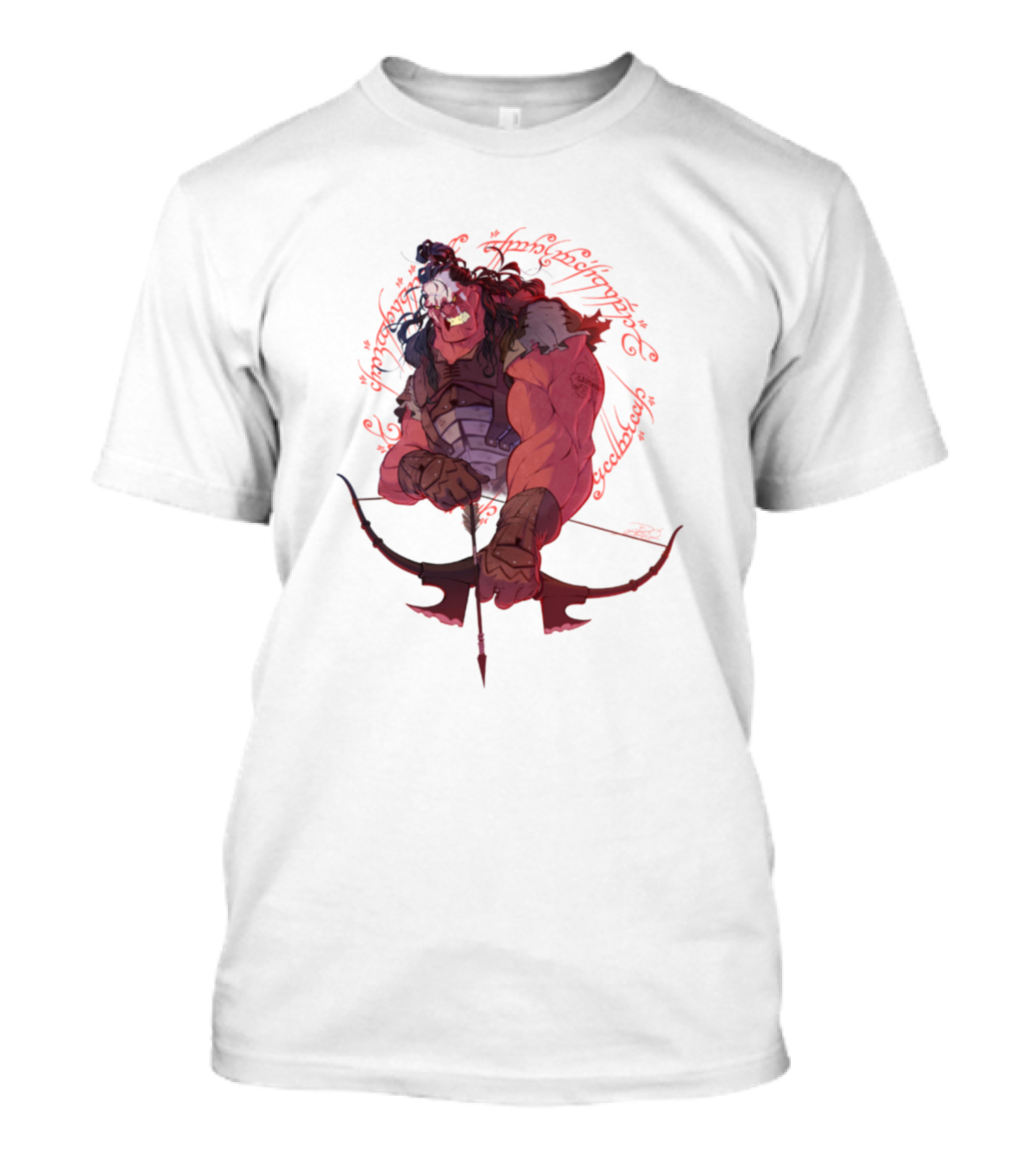 Orc Warrior Holding Bow With Fantasy Script Ring T-Shirt