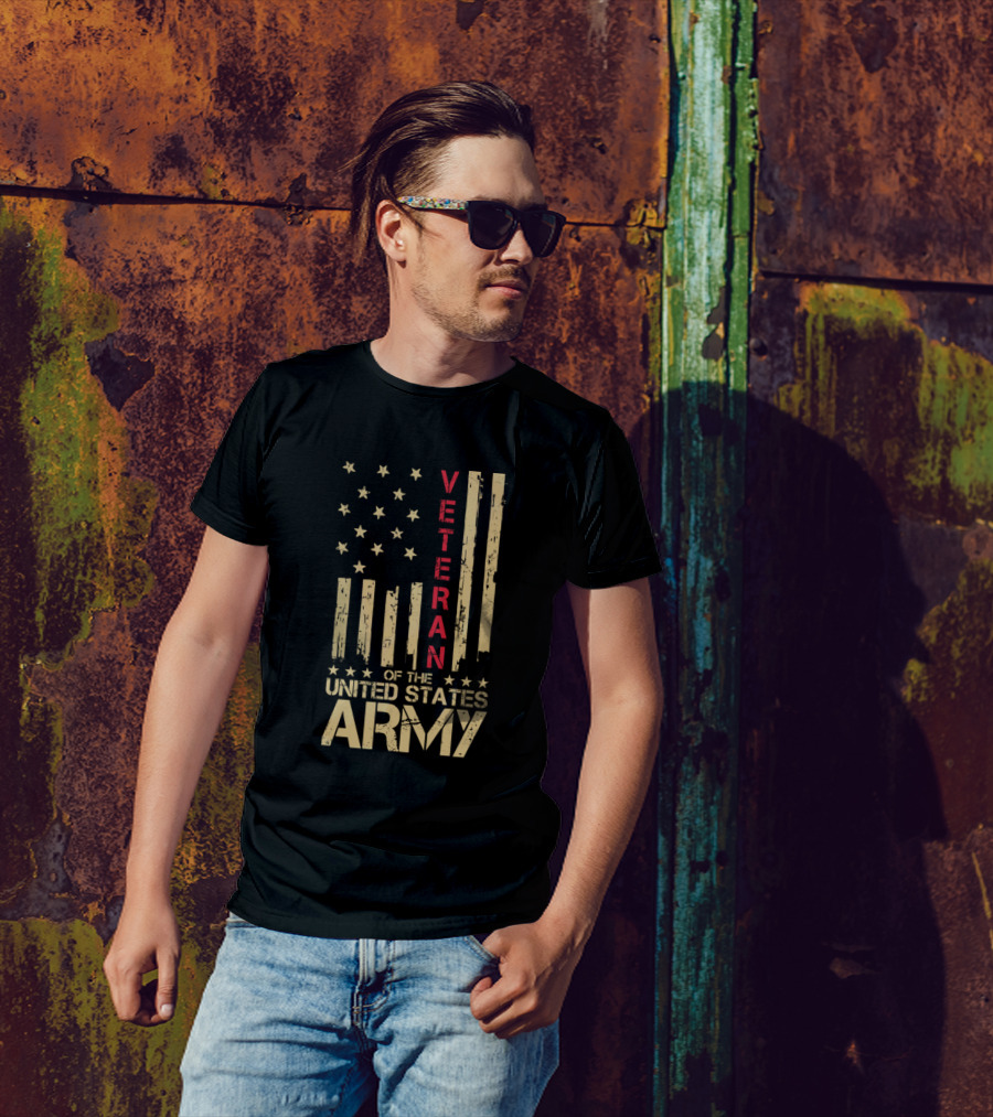 Veteran United States Army Red Line American Flag T-Shirt