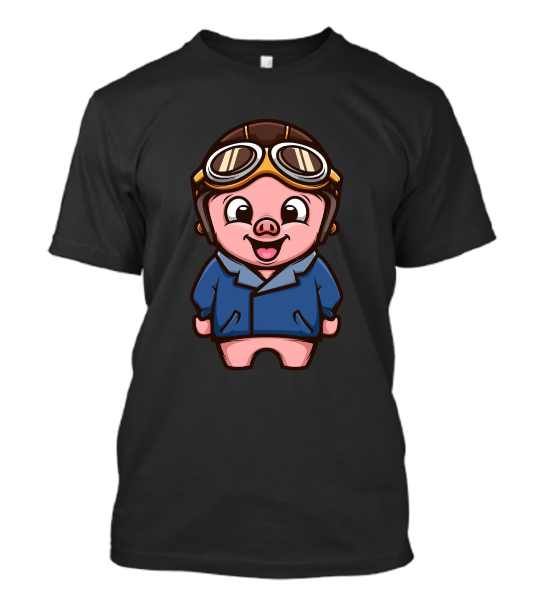 Pilot Pig Aviator Goggles Blue Jacket T-Shirt