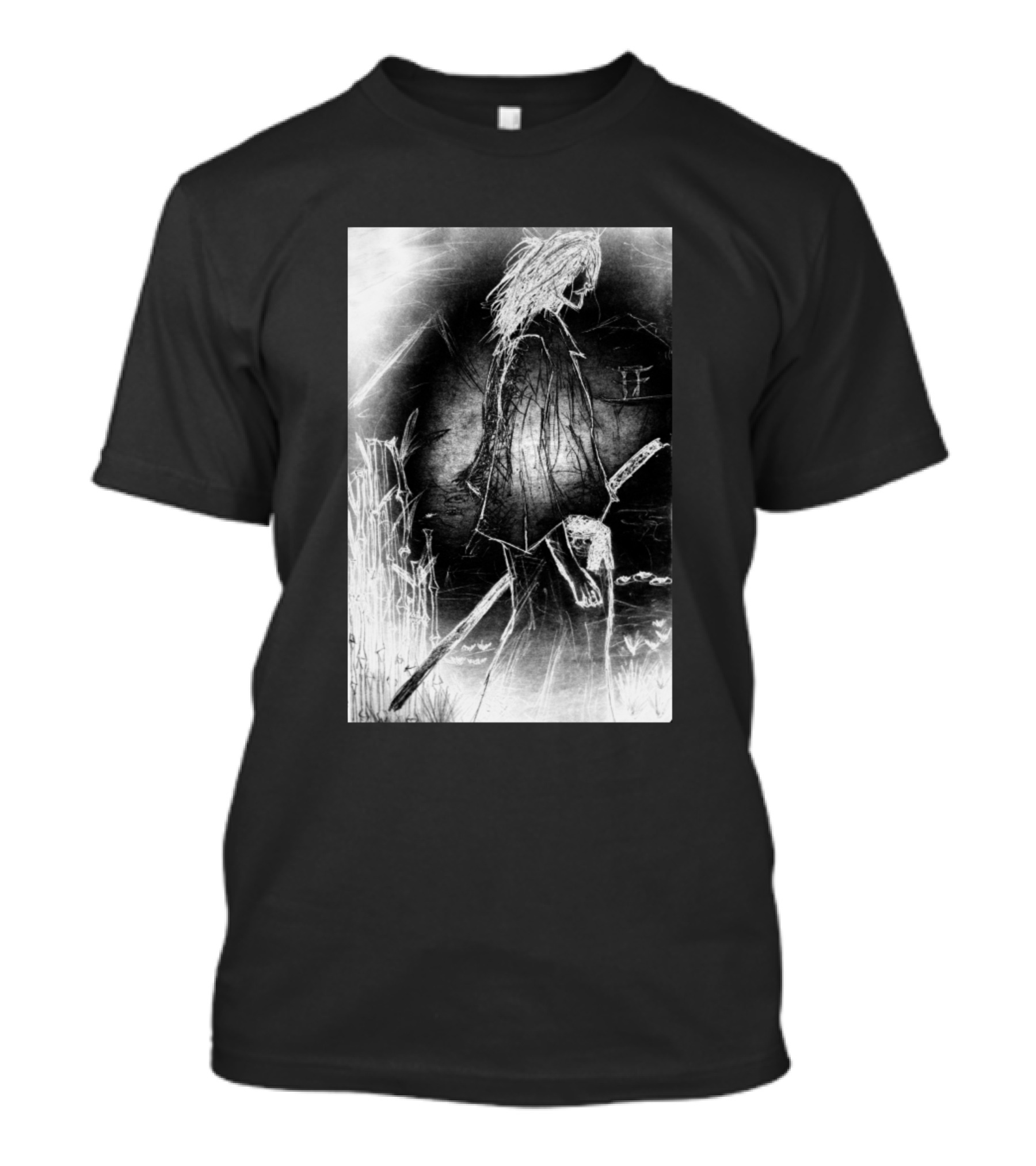 Samurai Negative Version Grayscale Warrior In Field T-Shirt