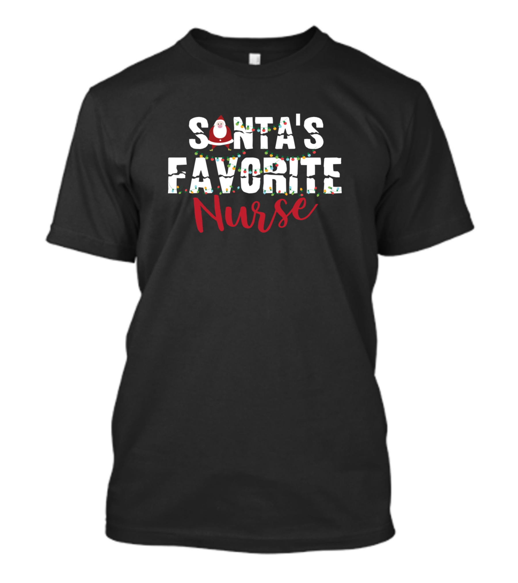 Santa's Favorite Nurse Christmas Lights And Santa Hat T-Shirt