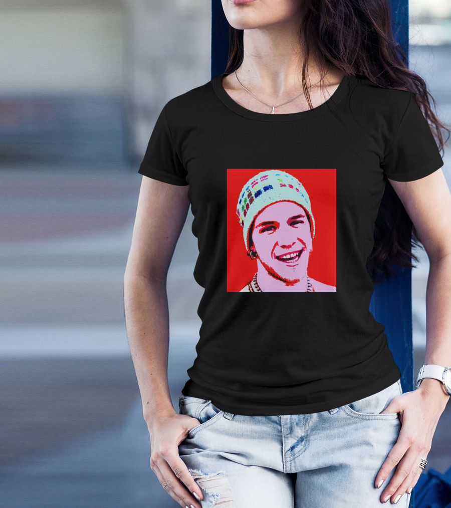 Shannon Hoon Pop Art Style Portrait With Colorful Beanie T-Shirt