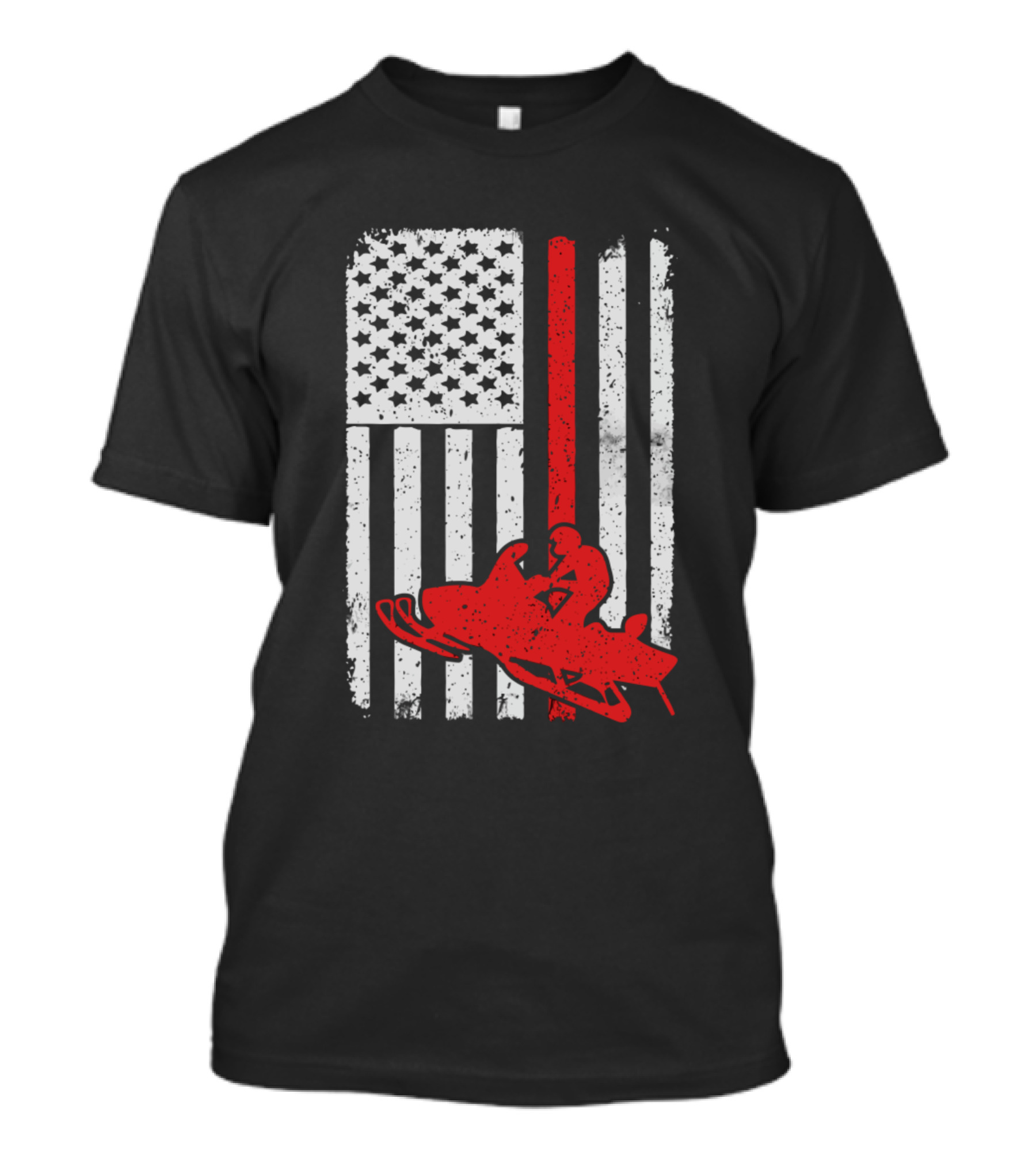 Braap Snowmobile American Flag Vertical Red Stripe T-Shirt