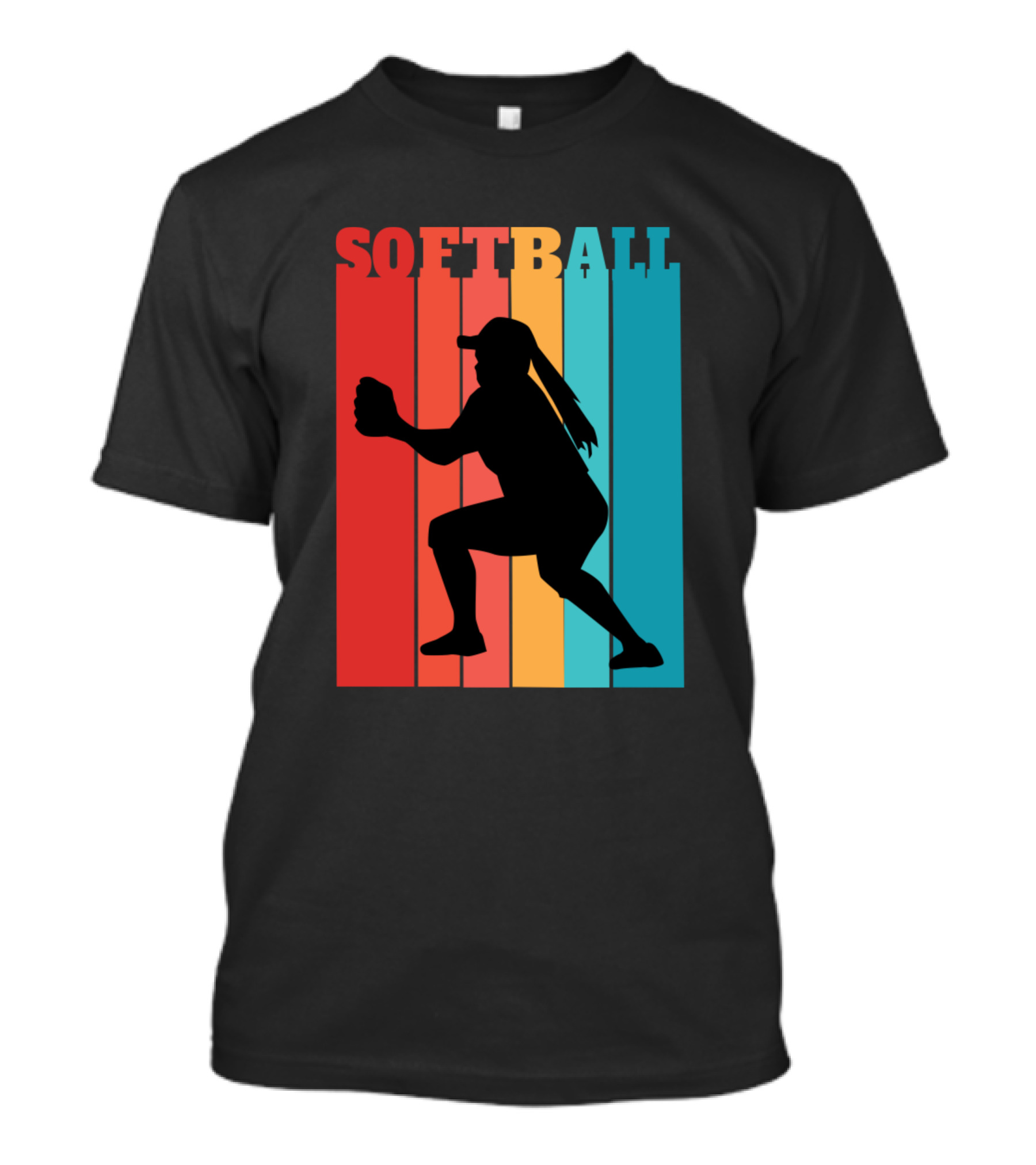 Softball Catcher Retro Silhouette Stripes T-Shirt
