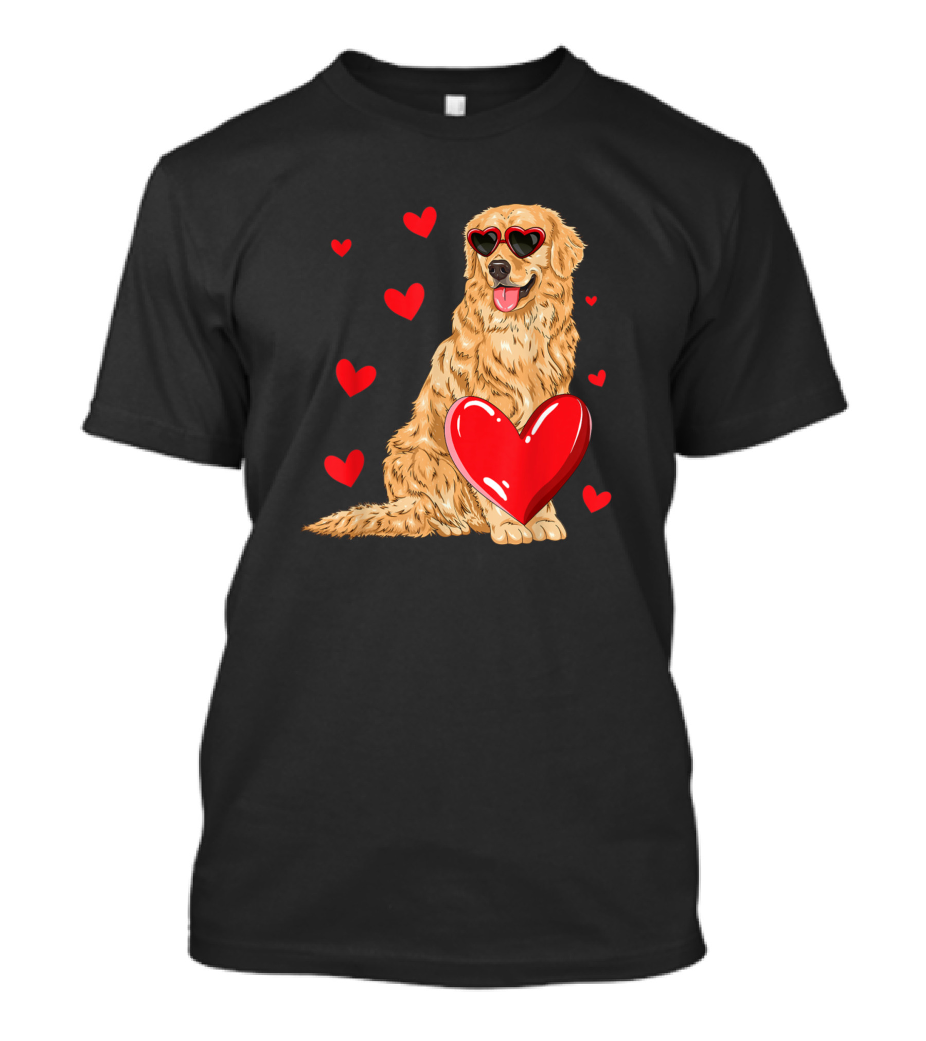 Golden Retriever Valentine Heart Celebration With Funny Love Hearts T-Shirt
