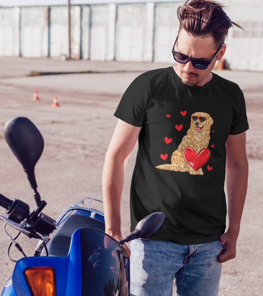 Golden Retriever Valentine Heart Celebration With Funny Love Hearts T-Shirt