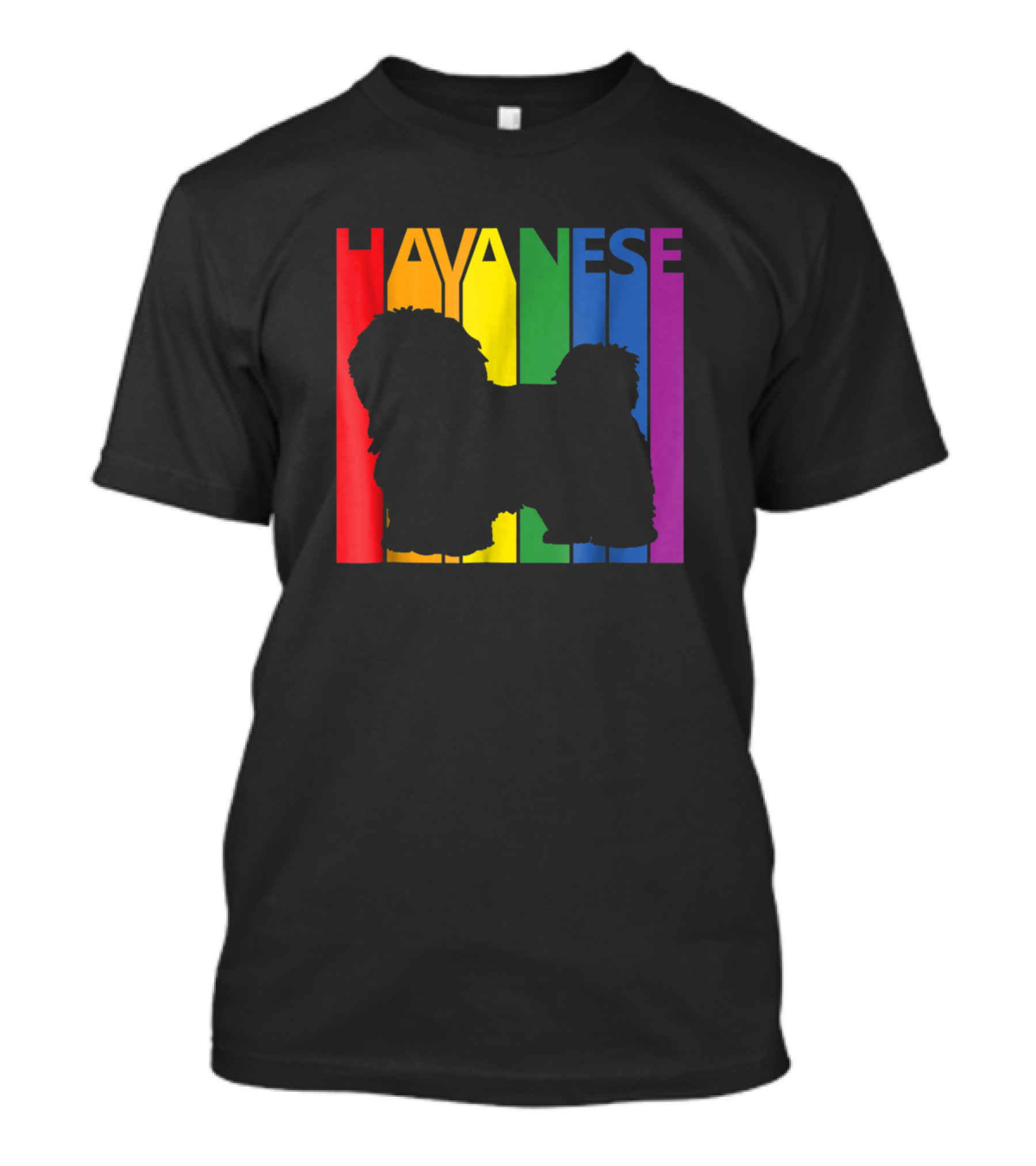 Havanese Dog Silhouette With Rainbow Stripes T-Shirt